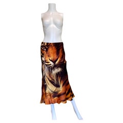 ROBERTO CAVALLI vintage 2000/2001 silk maxi runway tiger print skirt