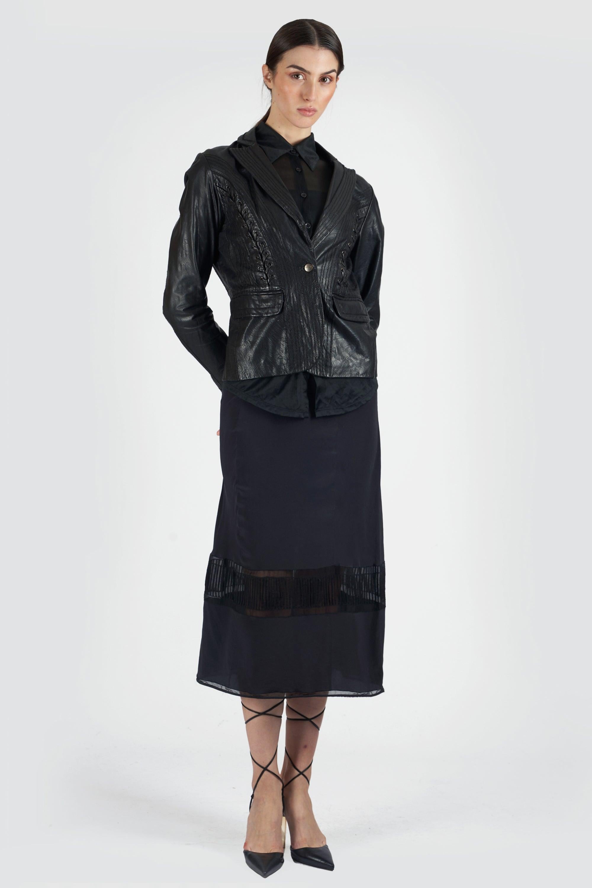 Black Roberto Cavalli Vintage 2000’s Lace Up Leather Jacket
