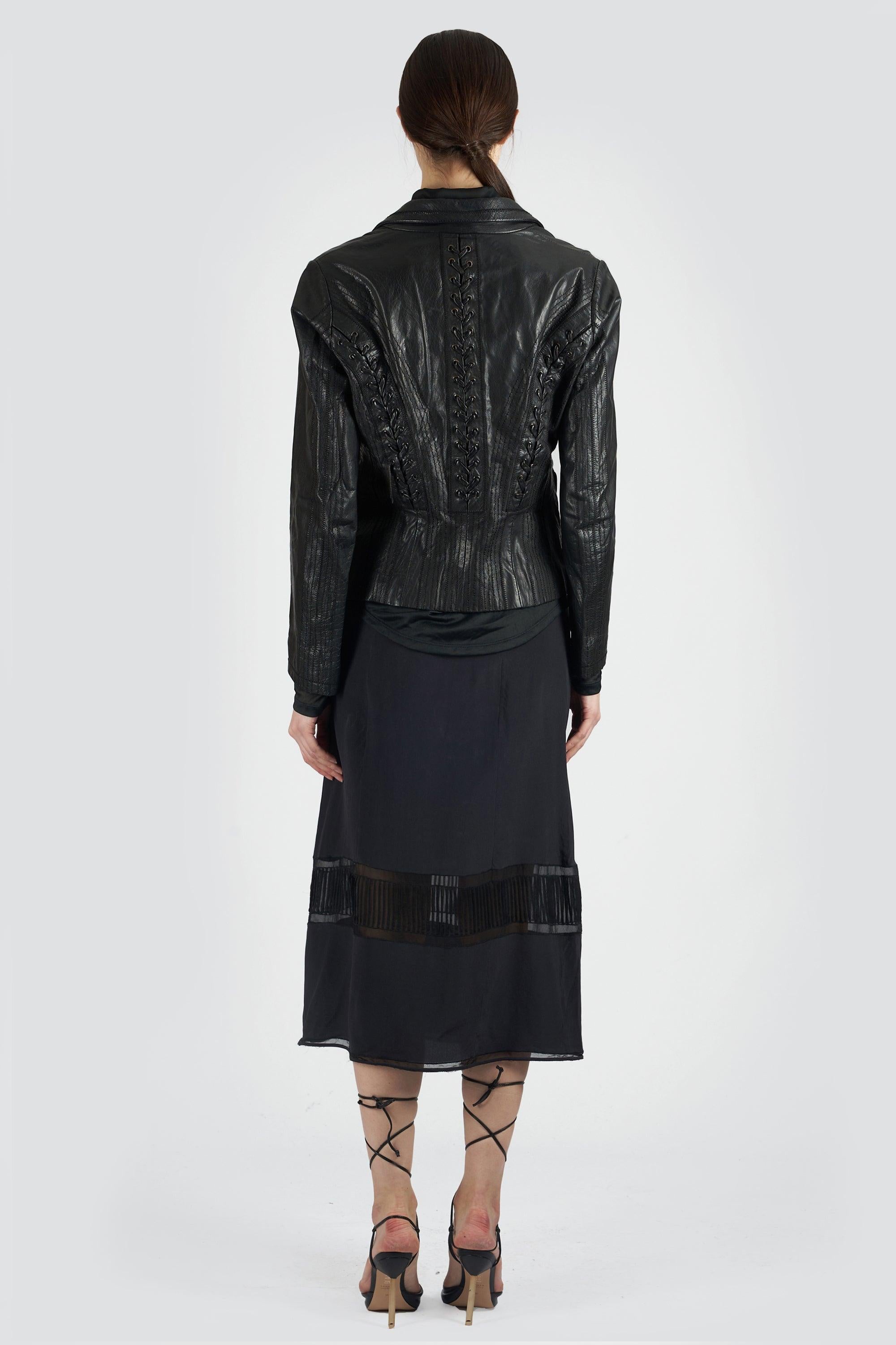 Roberto Cavalli Vintage 2000’s Lace Up Leather Jacket In Excellent Condition In London, GB