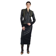 Giacca in pelle vintage anni 2000 di Roberto Cavalli con profili gialli