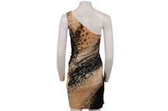 Roberto Cavalli Vintage 2000s Mini Dress IT 42 Shoulder Cheetah Snake Black Tan