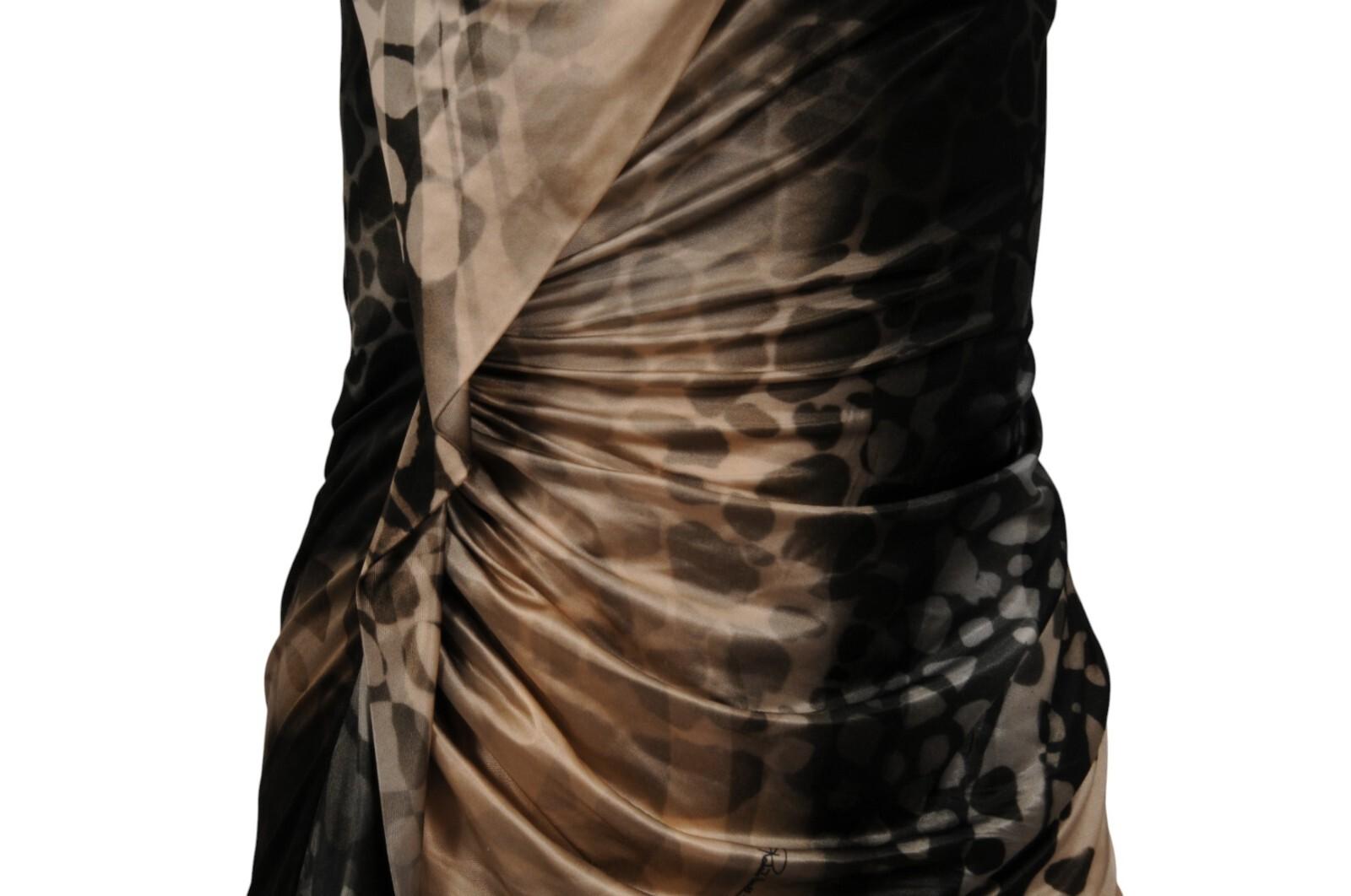 Roberto Cavalli Vintage 2000s Minikleid IT 42 Schulter Gepardenschlange Schwarz Tan im Zustand „Gut“ im Angebot in North Miami, FL