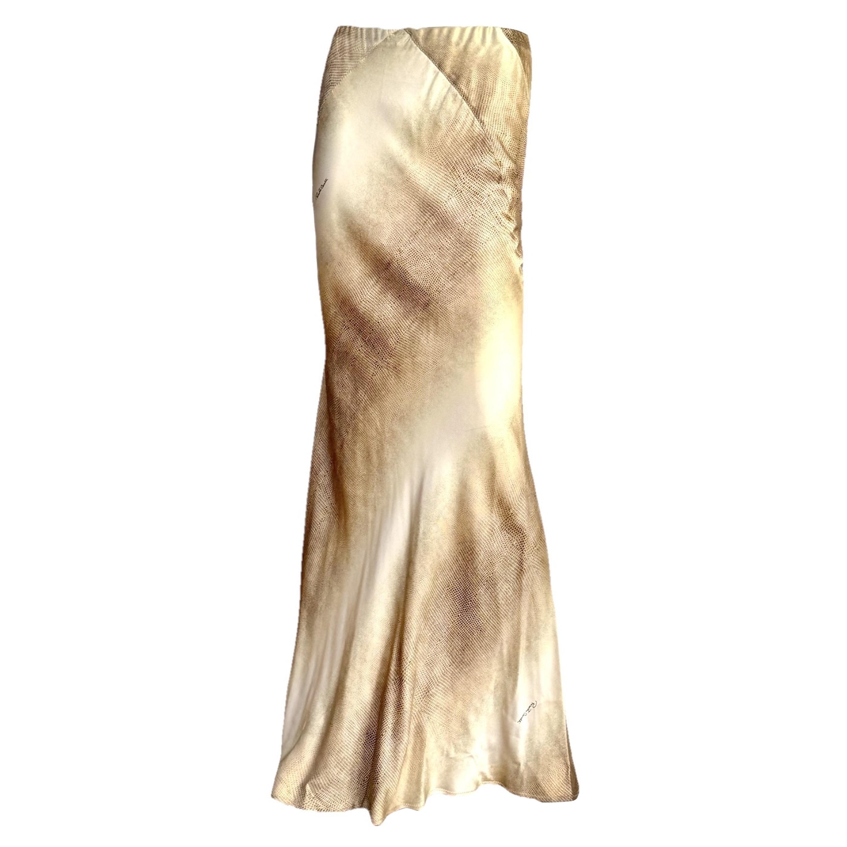 ROBERTO CAVALLI Maxi gonna a sirena in seta con stampa pitone vintage degli anni 2000