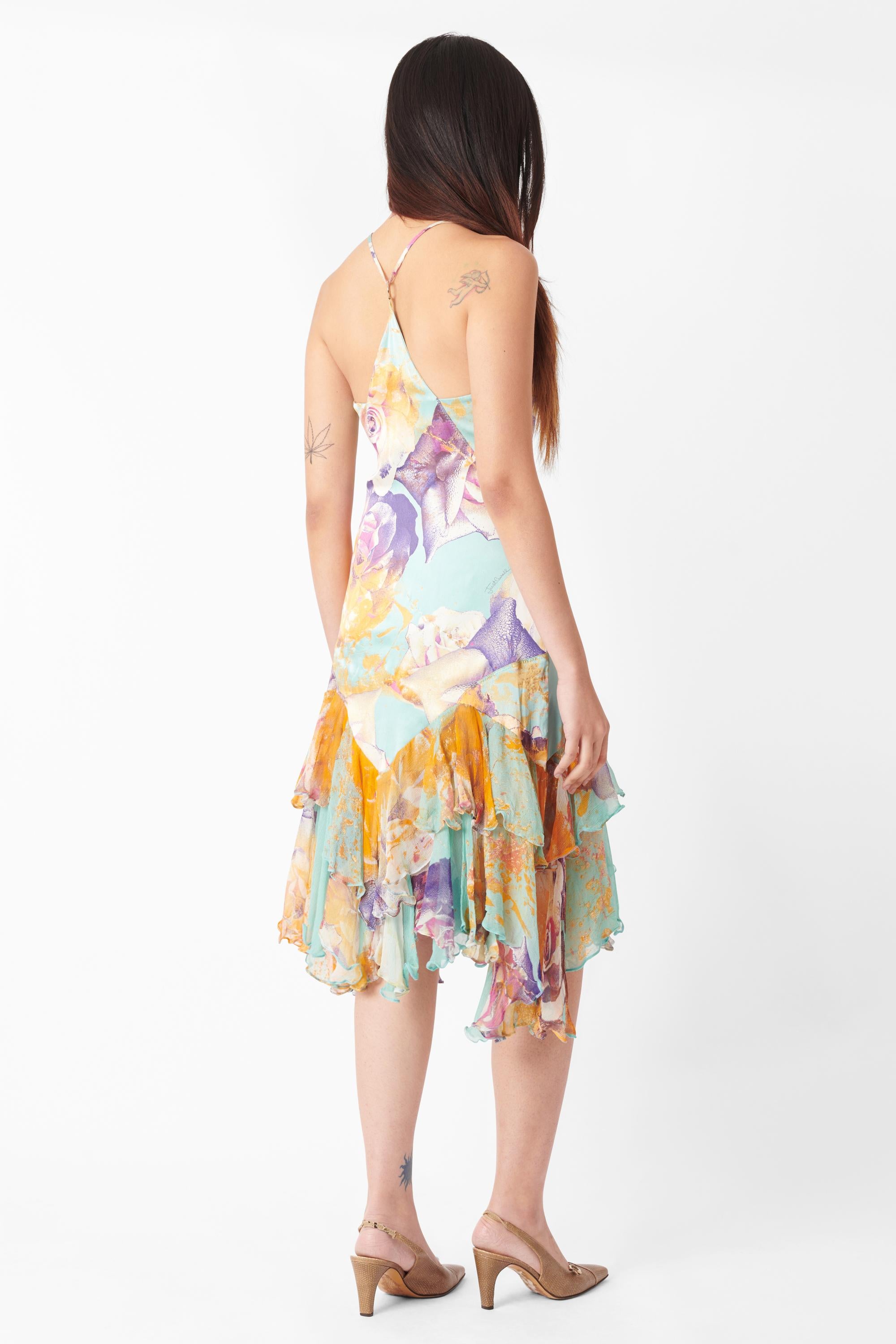 Beige Roberto Cavalli Vintage 2004 Floral Racerback Dress For Sale