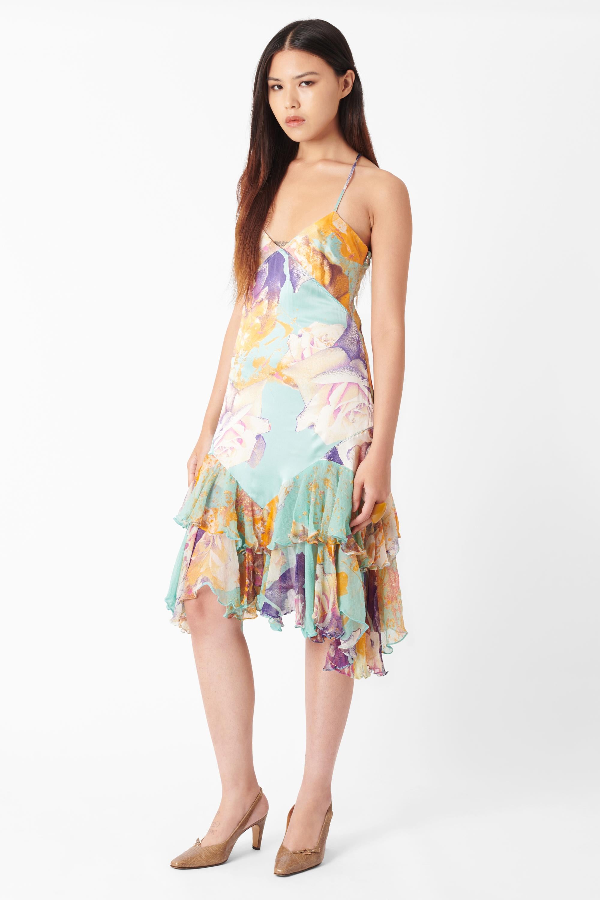 Roberto Cavalli Vintage 2004 Floral Racerback Dress In Excellent Condition For Sale In London, GB