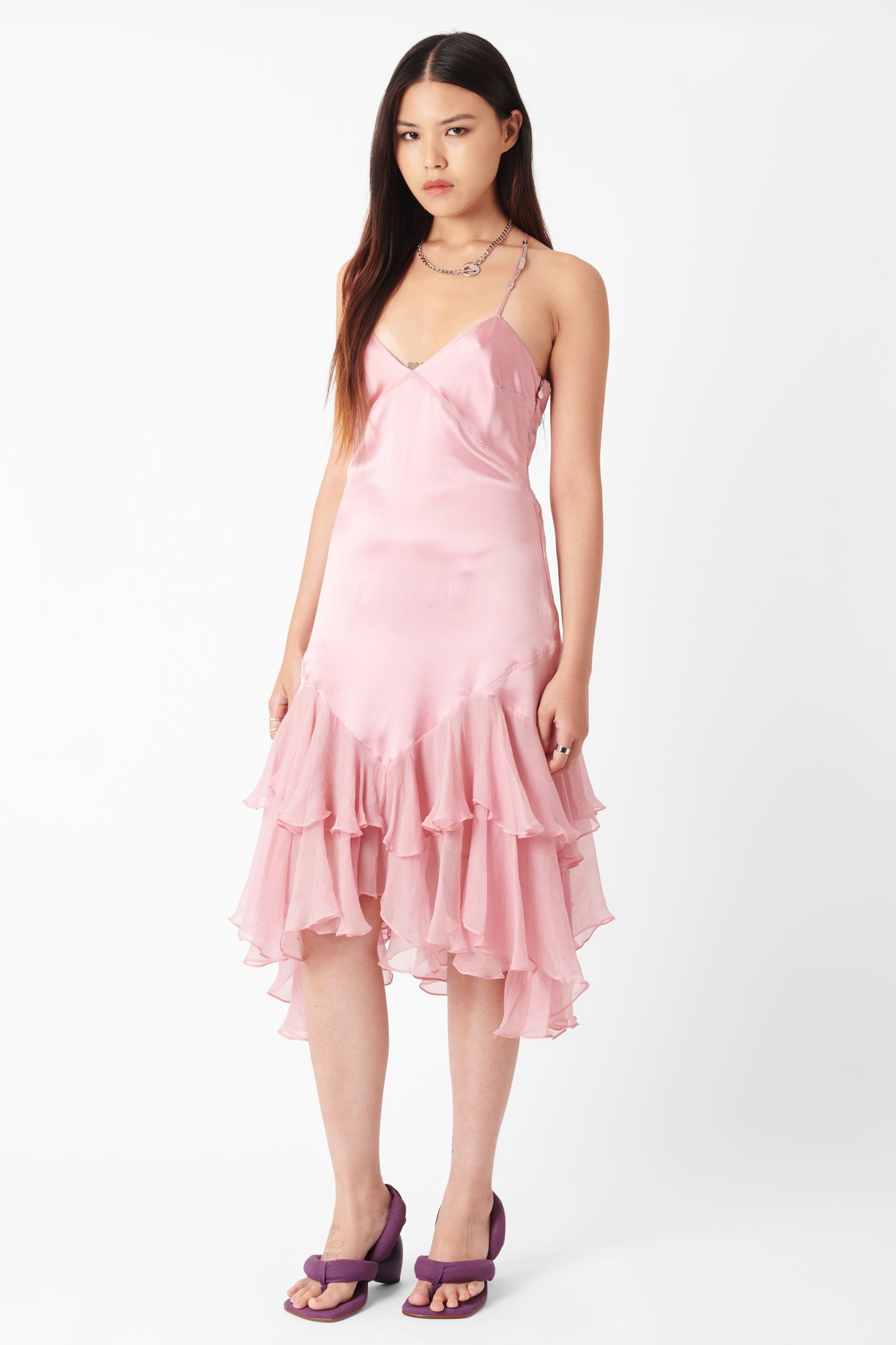 Roberto Cavalli Vintage 2004 Pink Racerback Silk Dress In Excellent Condition In London, GB