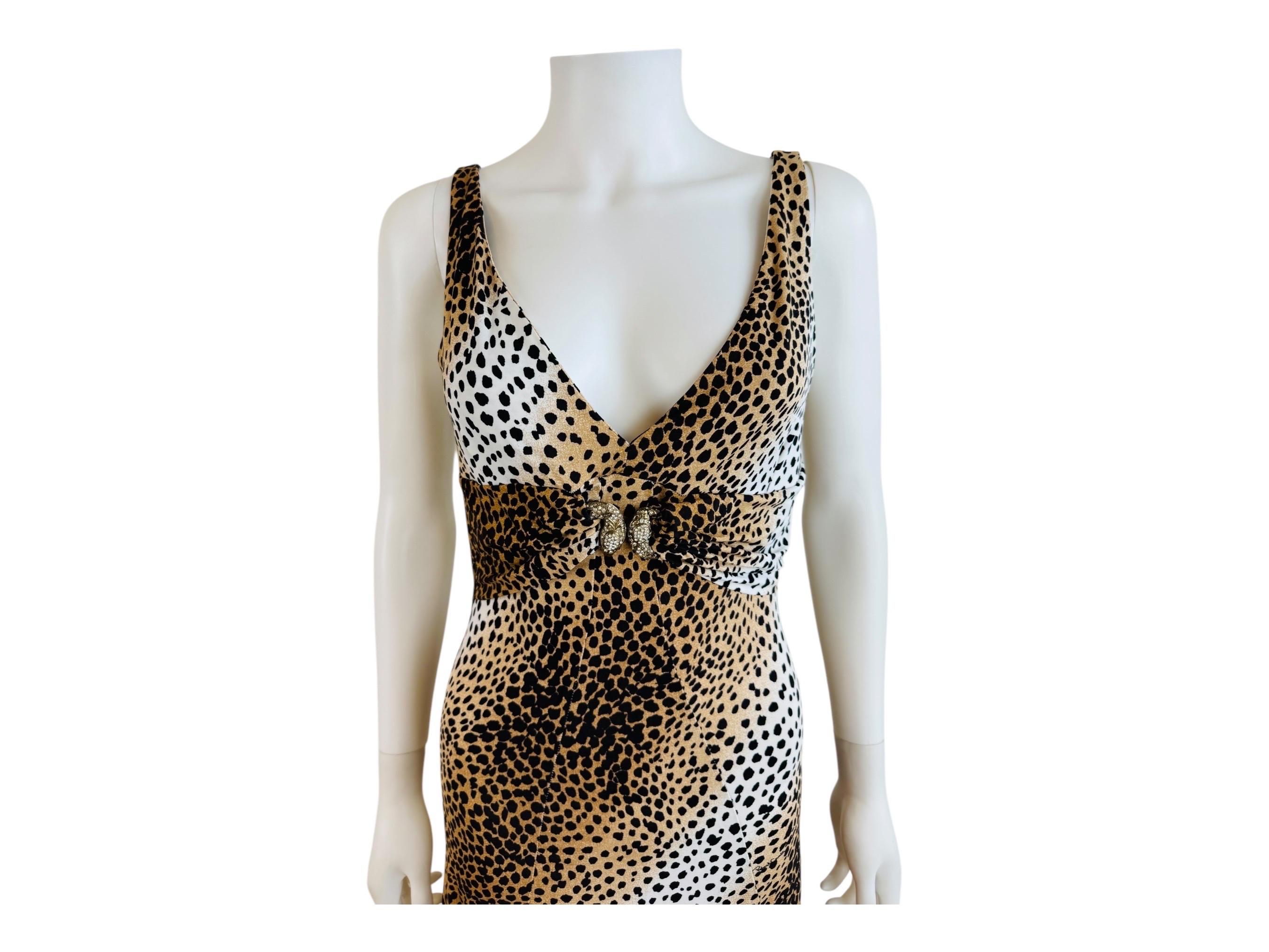 Roberto Cavalli Vintage 2005 Mini Vestido de Serpiente Dorada con Estampado de Animales de Guepardo en Excelente estado para la venta en Denver, CO