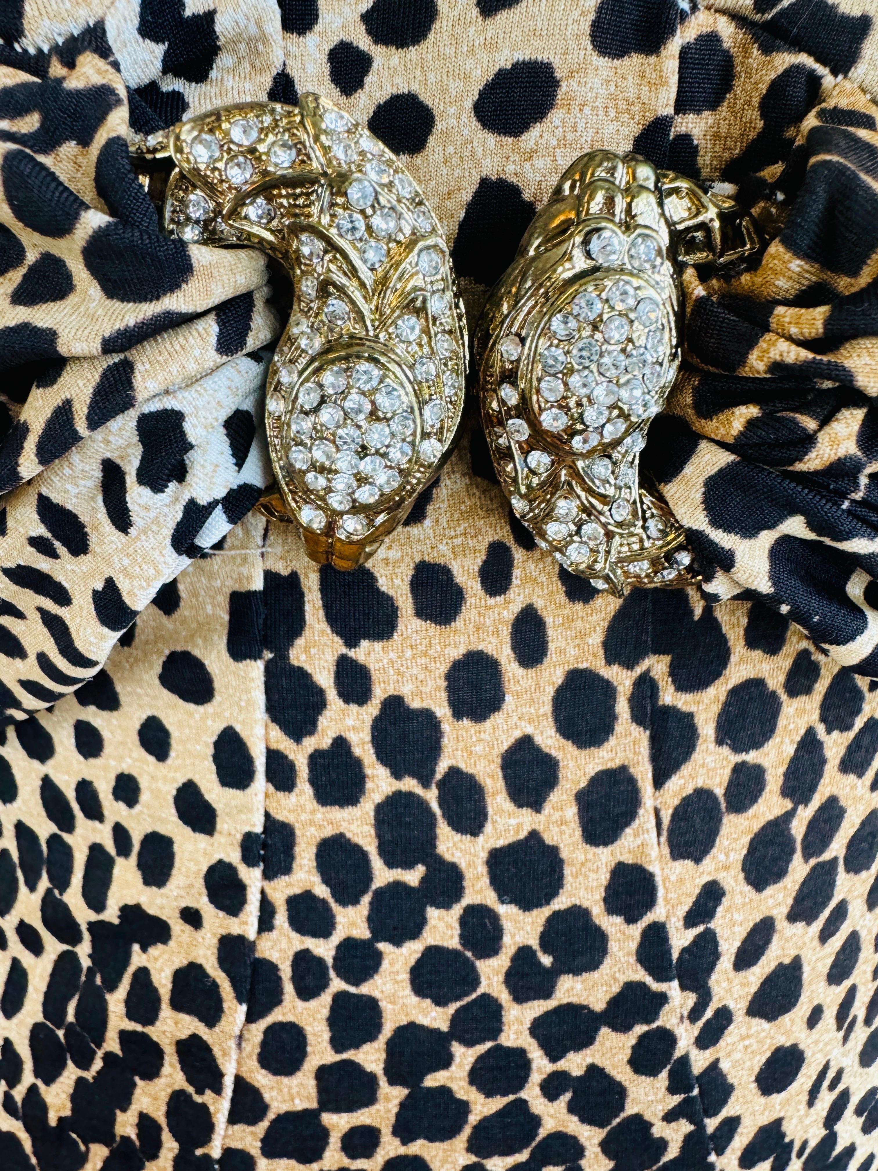 De las mujeres Roberto Cavalli Vintage 2005 Mini Vestido de Serpiente Dorada con Estampado de Animales de Guepardo en venta