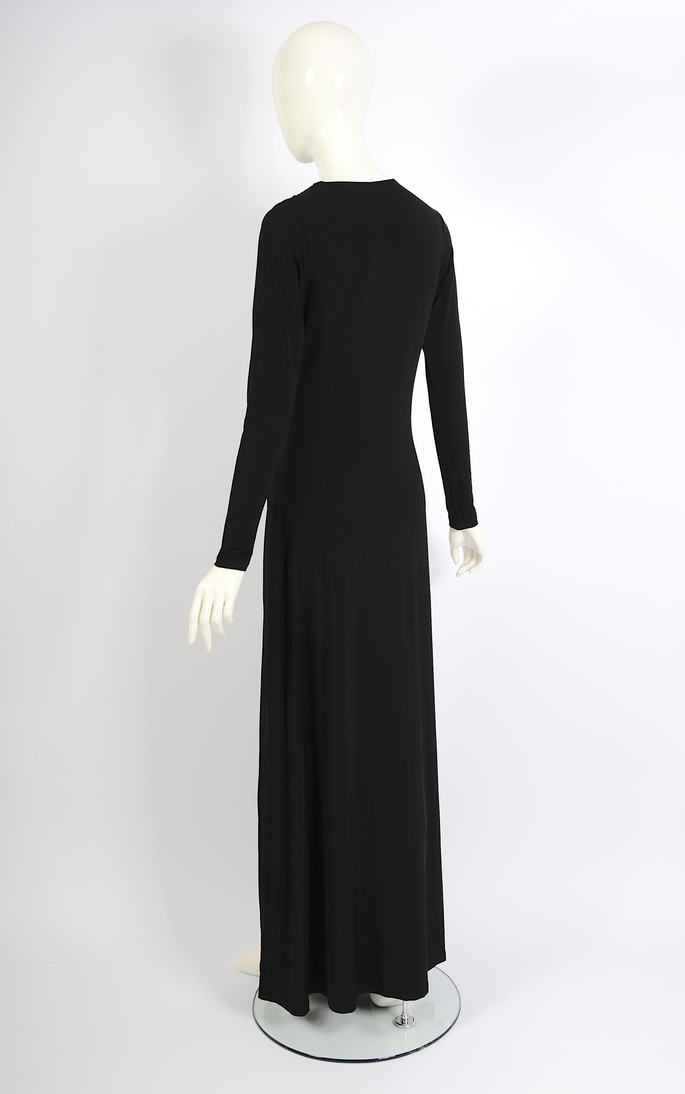 Roberto Cavalli - Vestito da sera vintage anni '90 con spilla e drappeggio in jersey nero in vendita 1