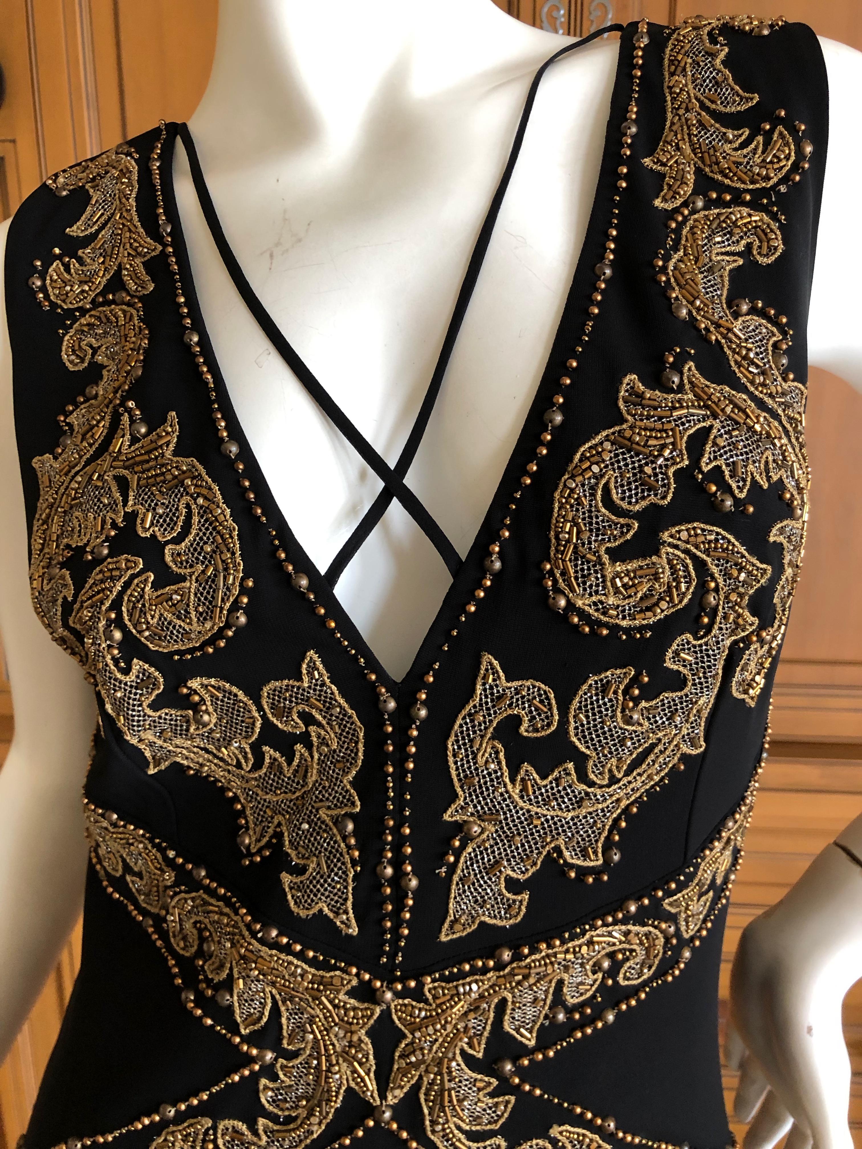 Roberto Cavalli Vintage 90's Black Baroque Pattern Embellished Cocktail Dress In Excellent Condition For Sale In Cloverdale, CA