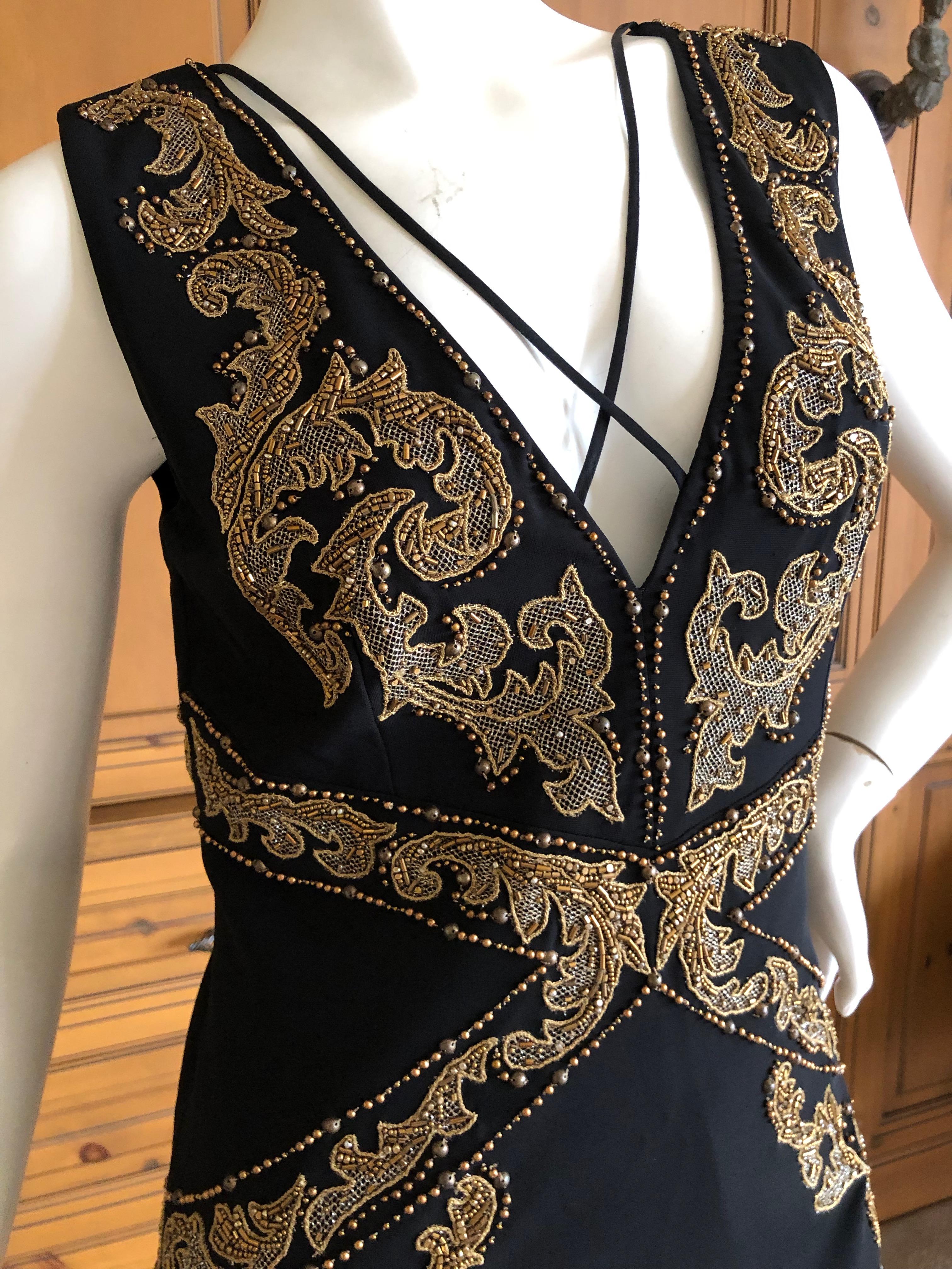 Women's Roberto Cavalli Vintage 90's Black Baroque Pattern Embellished Cocktail Dress For Sale