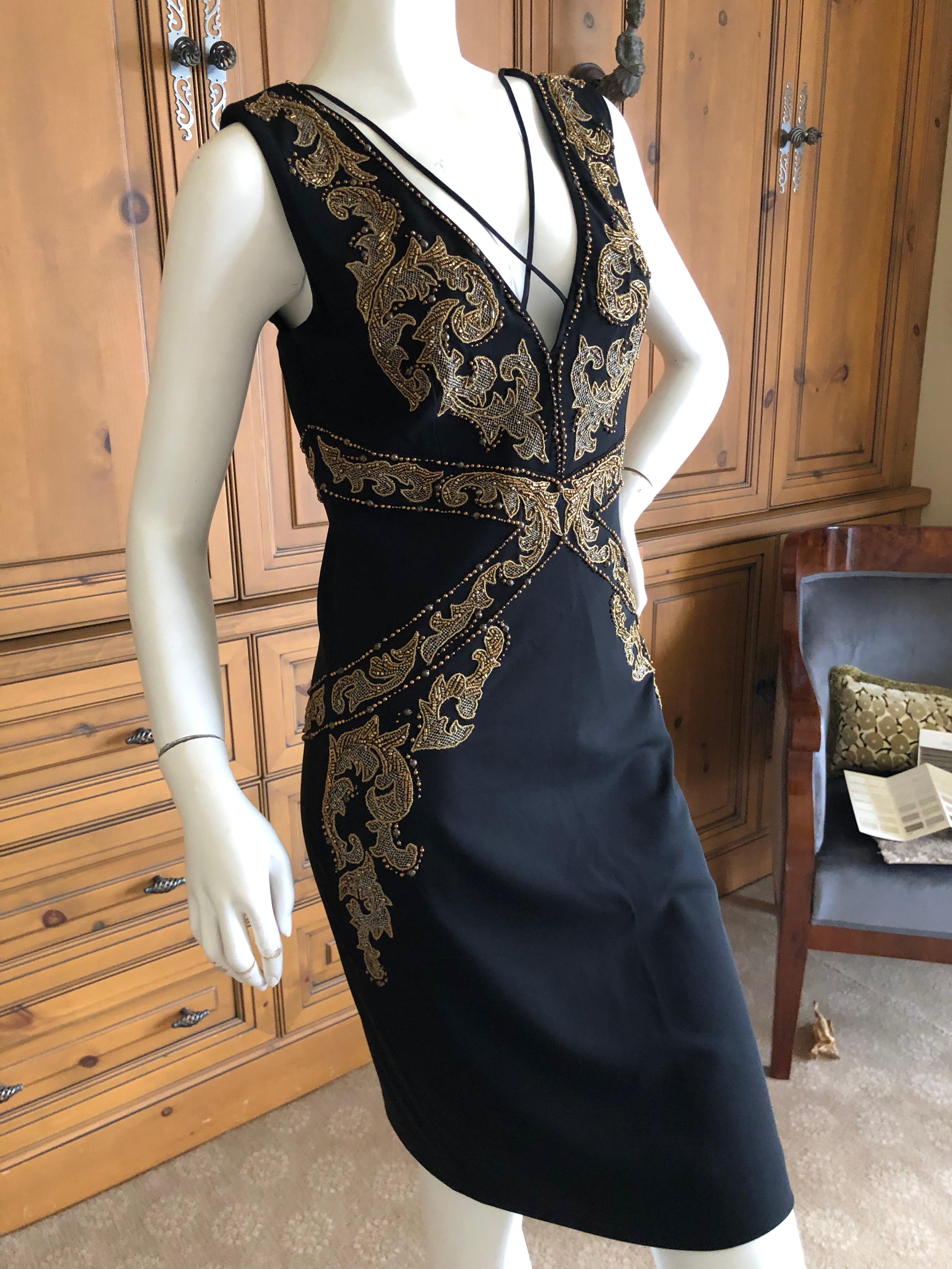 Roberto Cavalli Vintage 90's Black Baroque Pattern Embellished Cocktail Dress For Sale 1