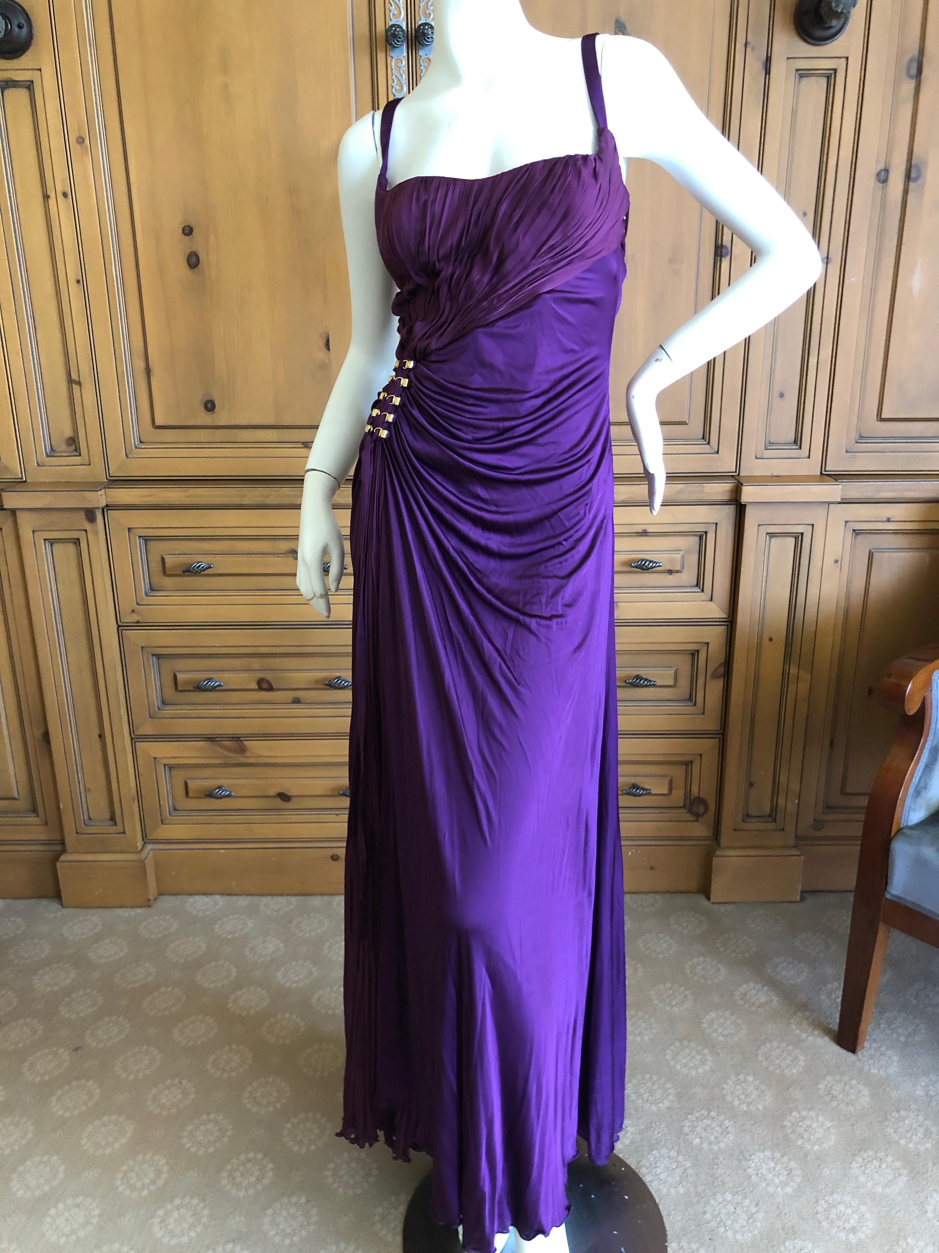 Roberto Cavalli Vintage 90's Purple Evening Dress with Side Embellishments.
With shawl, this has an inner bodysuit.
This is so pretty, please use the zoom feature to see details.
Size XS.
Bust 32