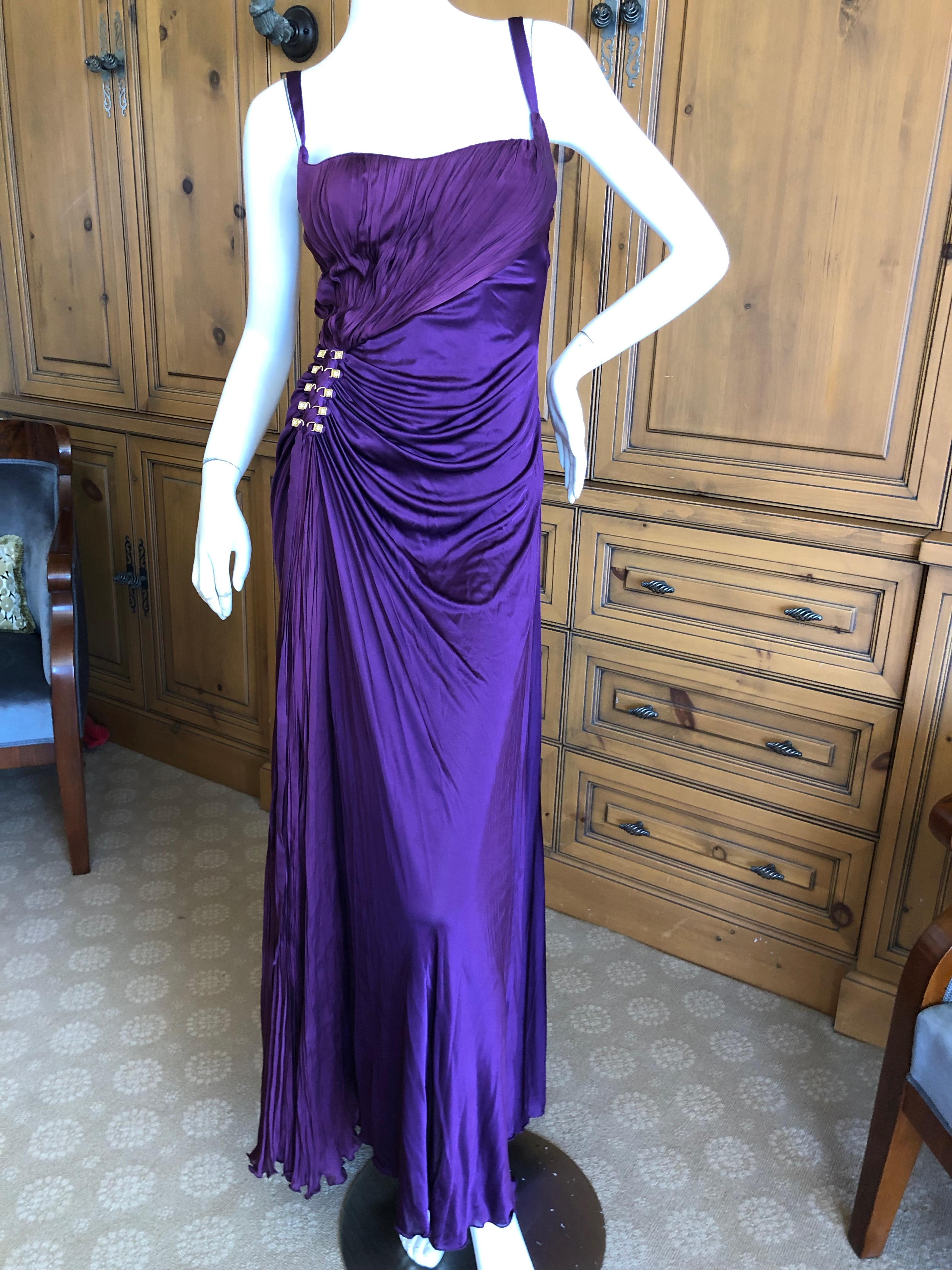 Roberto Cavalli Vintage 90's Purple Evening Dress with Side Embellishments XS In Excellent Condition For Sale In Cloverdale, CA