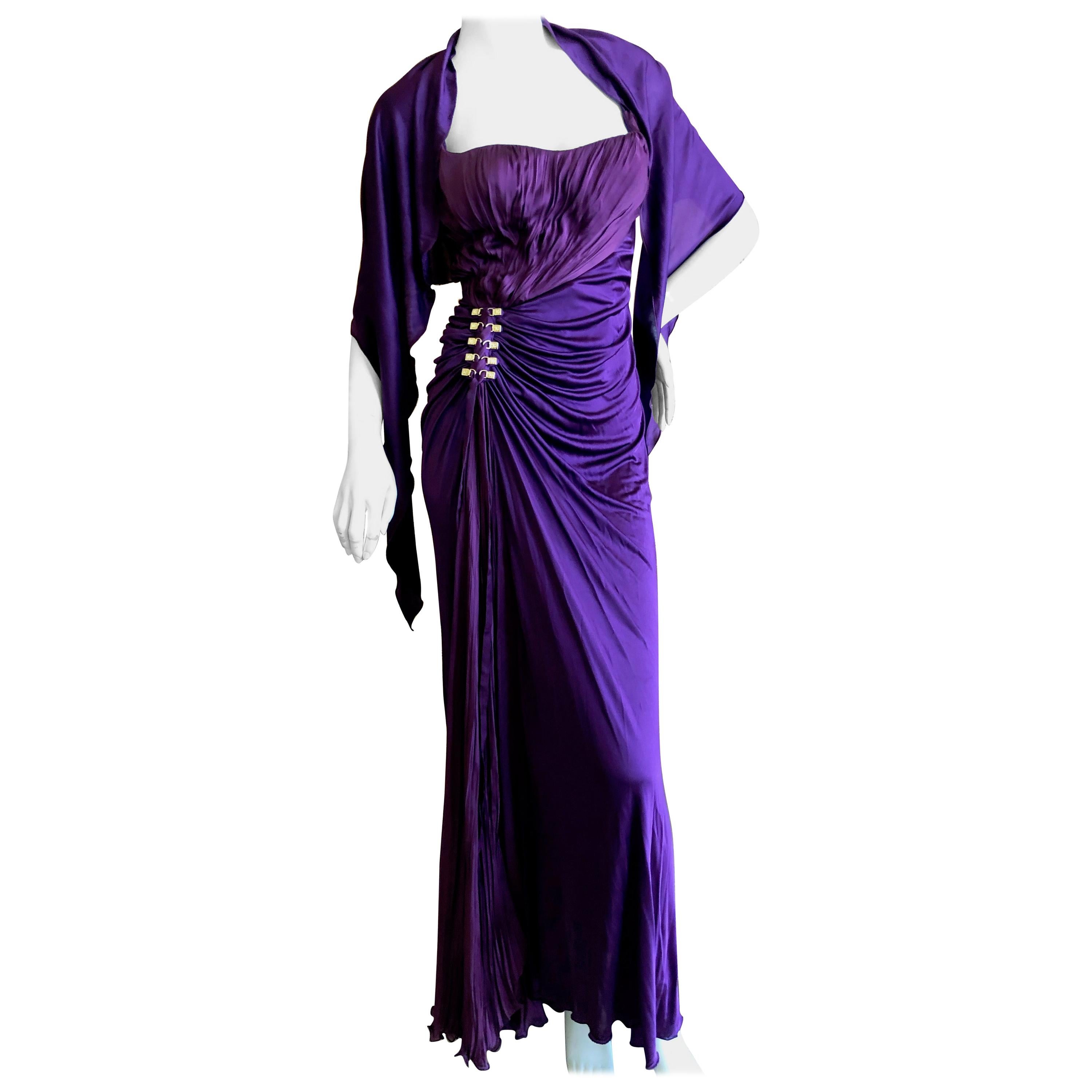 Roberto Cavalli Vintage 90's Purple Evening Dress with Side Embellishments XS For Sale