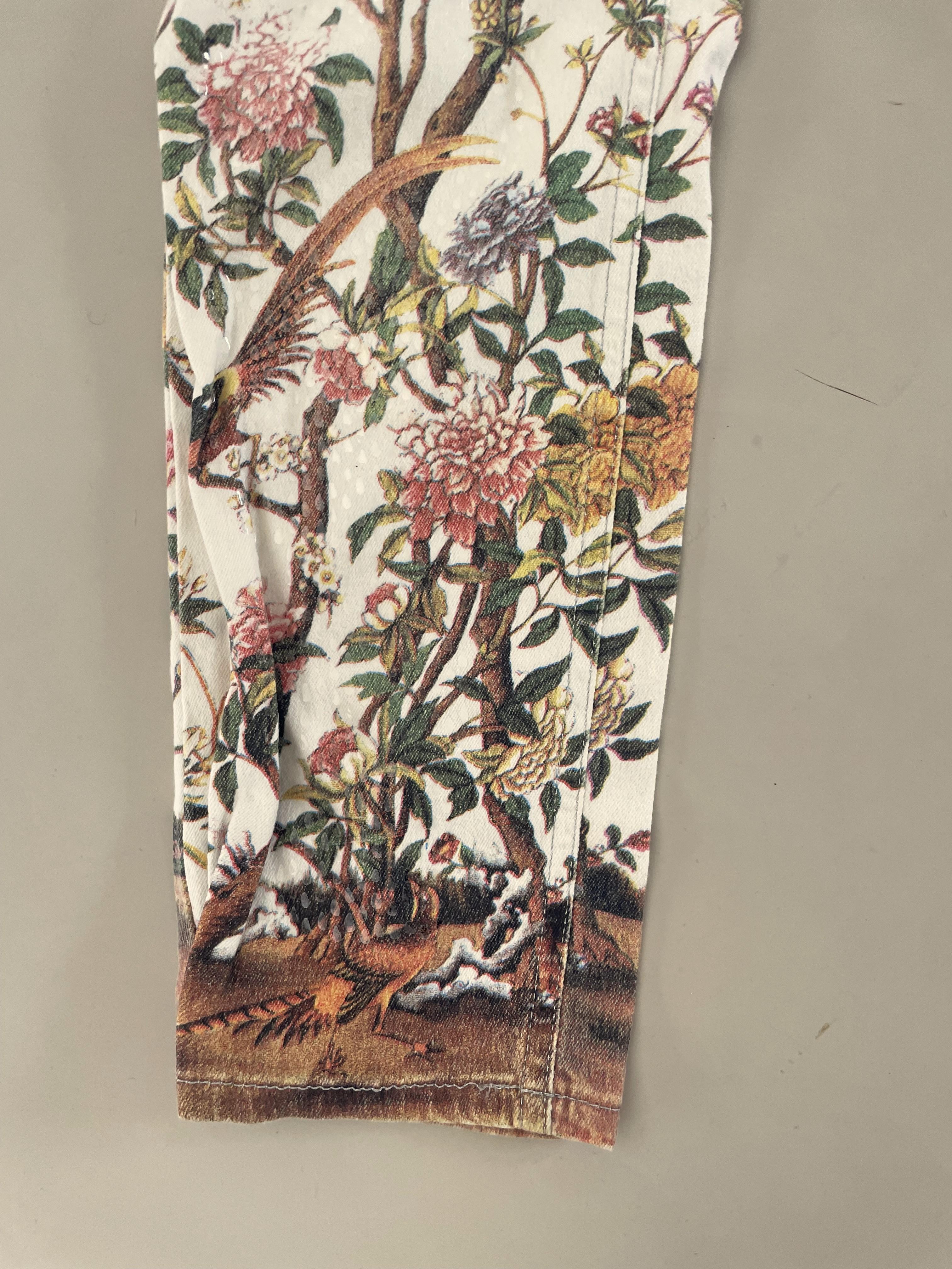 Roberto Cavalli Pantalones vaqueros Vintage 90s Runway Blossom Bird Mujer en venta 1