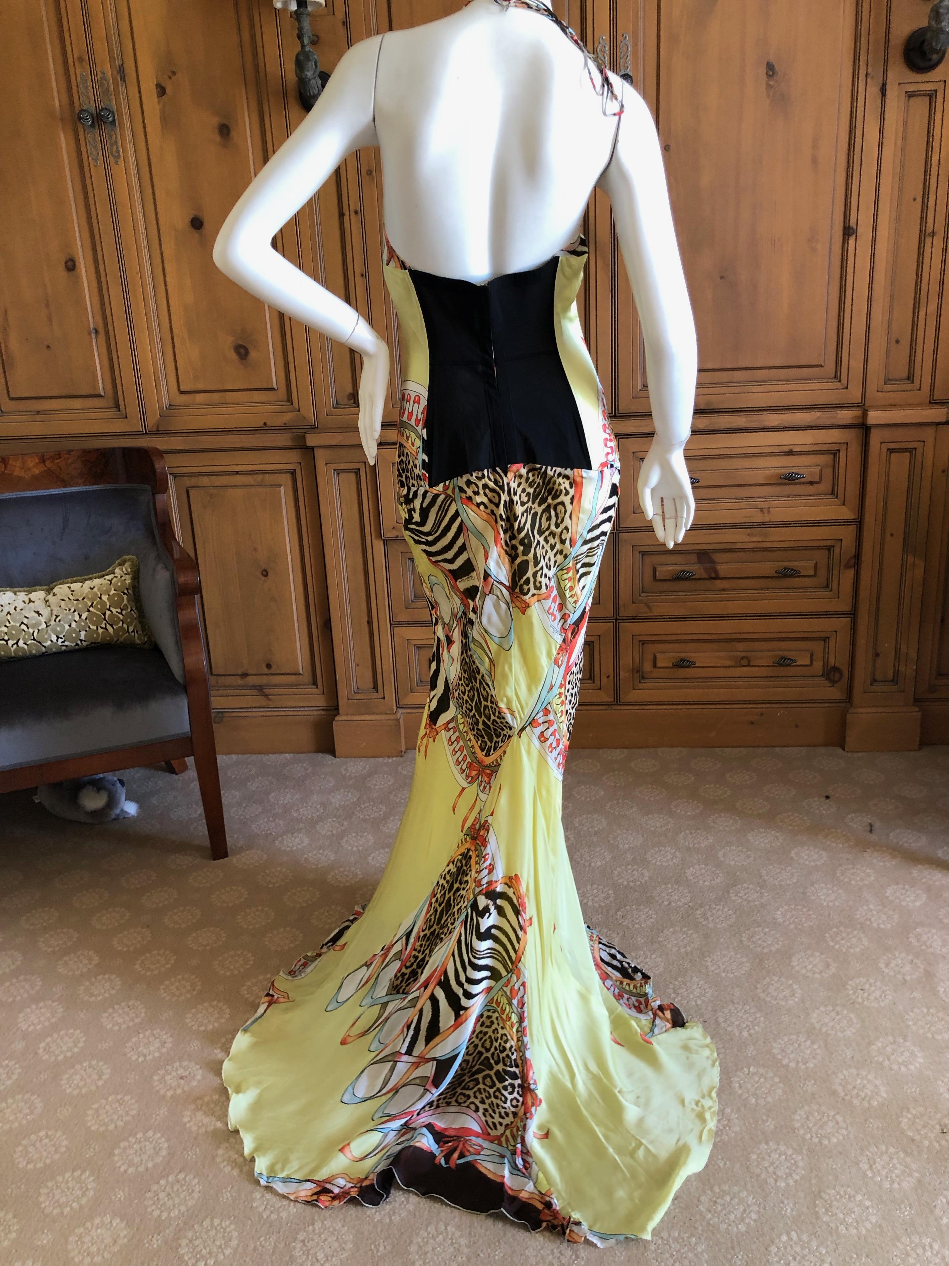 Roberto Cavalli Vintage Animal Print Full Corset Evening Dress with Train In Excellent Condition For Sale In Cloverdale, CA