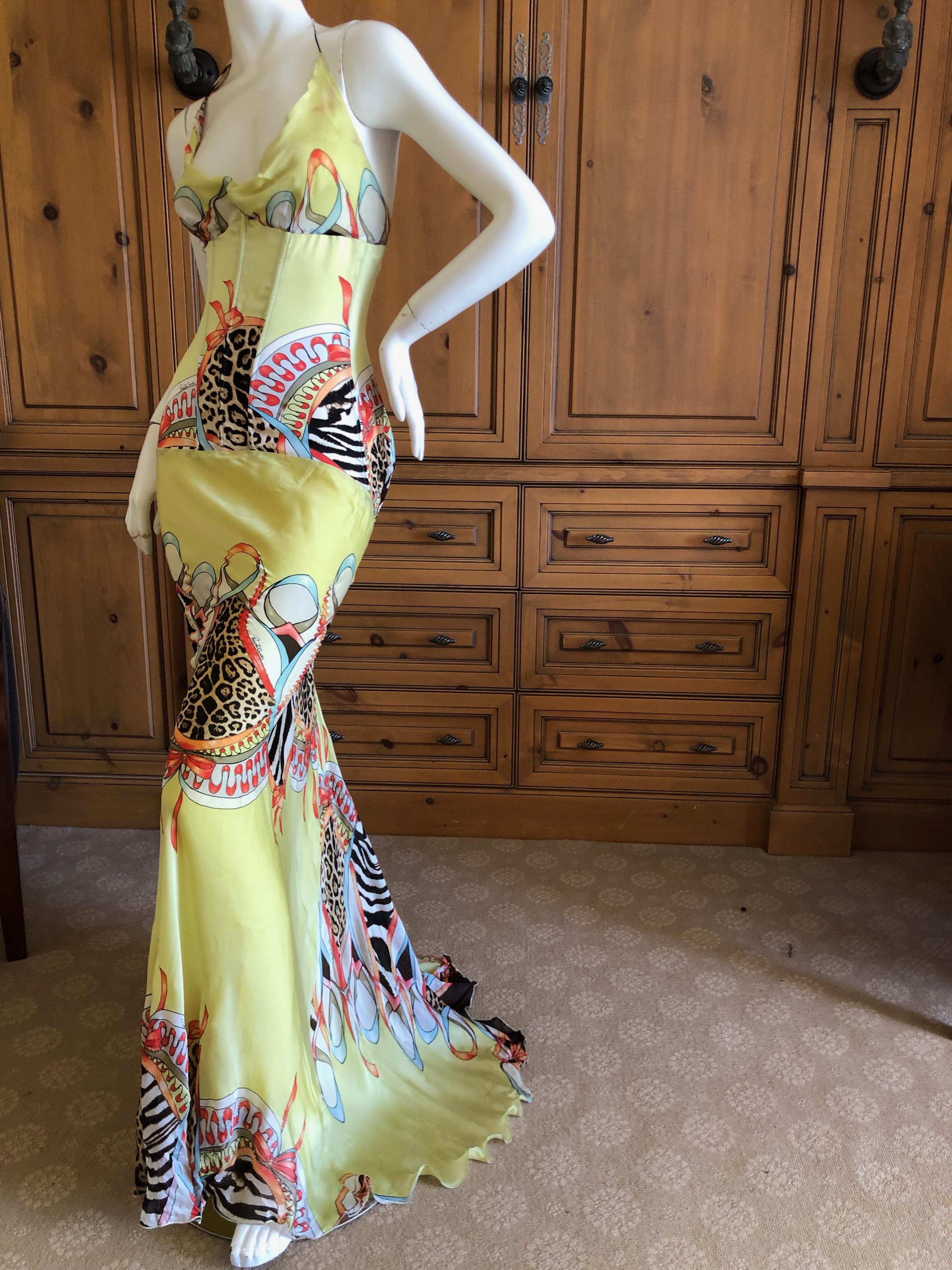 Women's Roberto Cavalli Vintage Animal Print Full Corset Evening Dress with Train For Sale