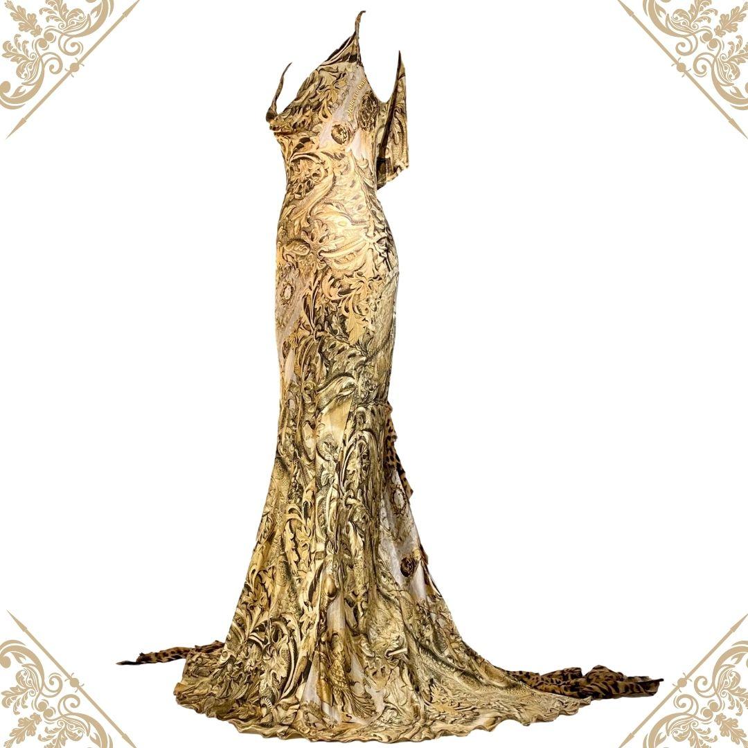 Roberto Cavalli Vestido de noche vintage con logotipo barroco dorado S/S 2000 Talla L en Bueno estado para la venta en Saint Petersburg, FL