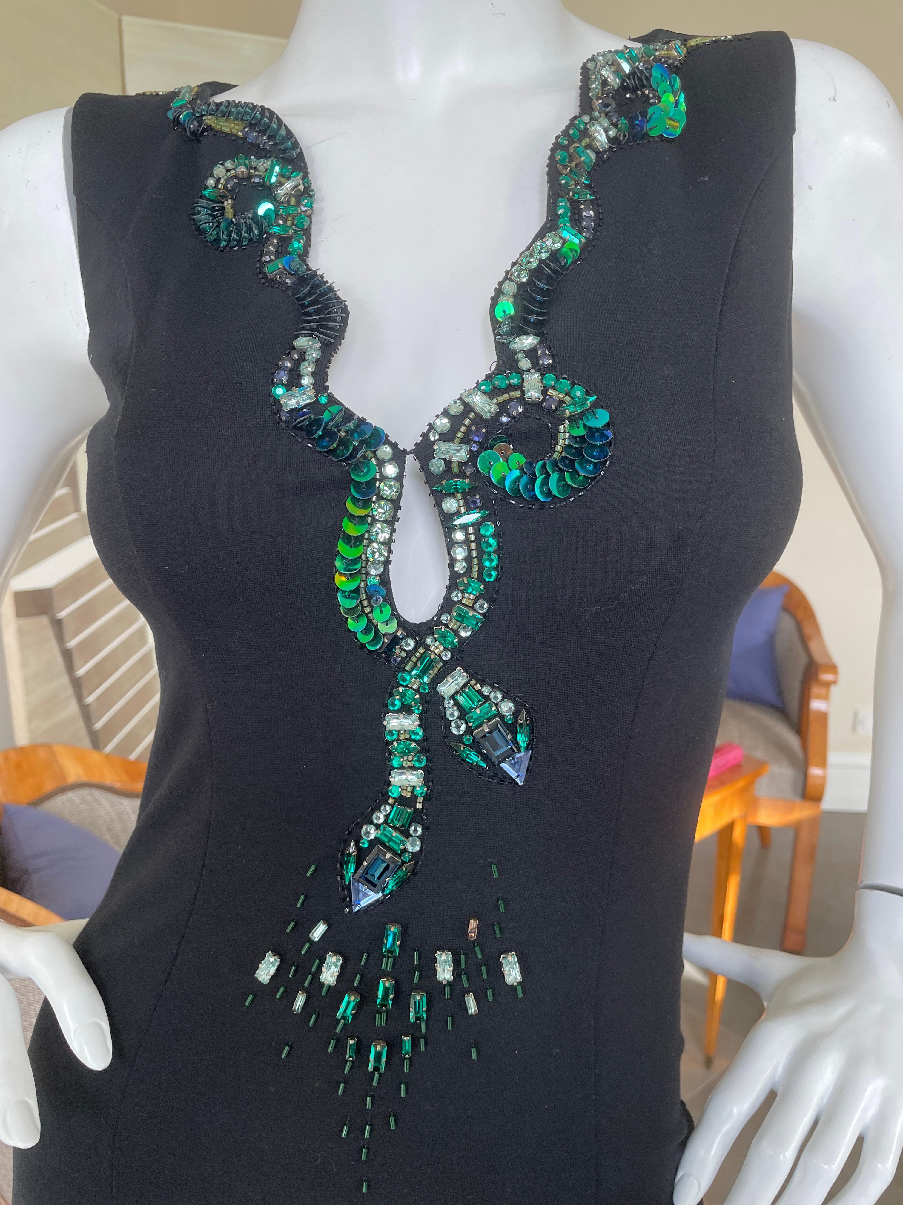 Women's Roberto Cavalli Vintage Black Bodycon Dress w Crystal Embellished Snake Collar For Sale
