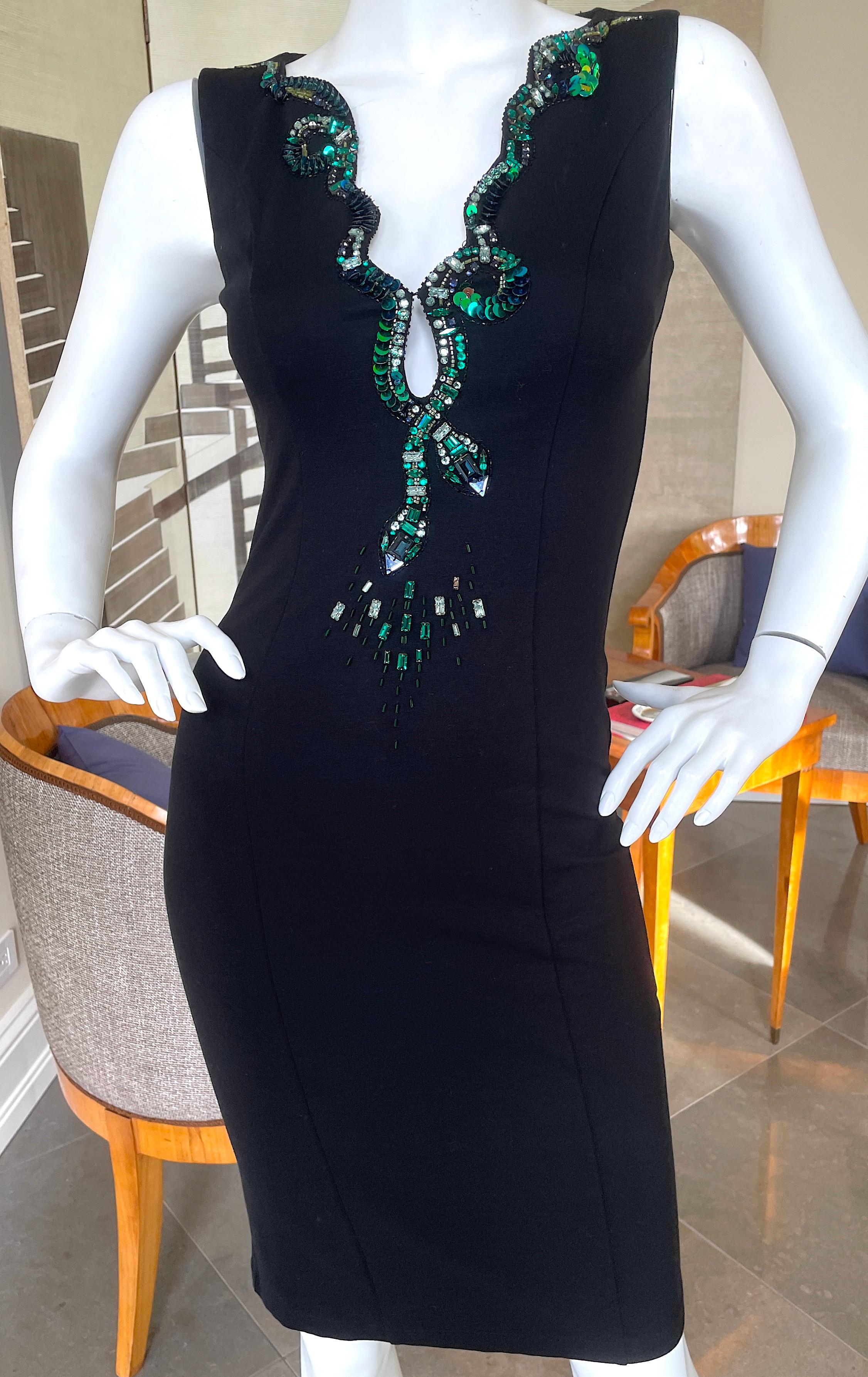 Roberto Cavalli Vintage Black Bodycon Dress w Crystal Embellished Snake Collar For Sale 1