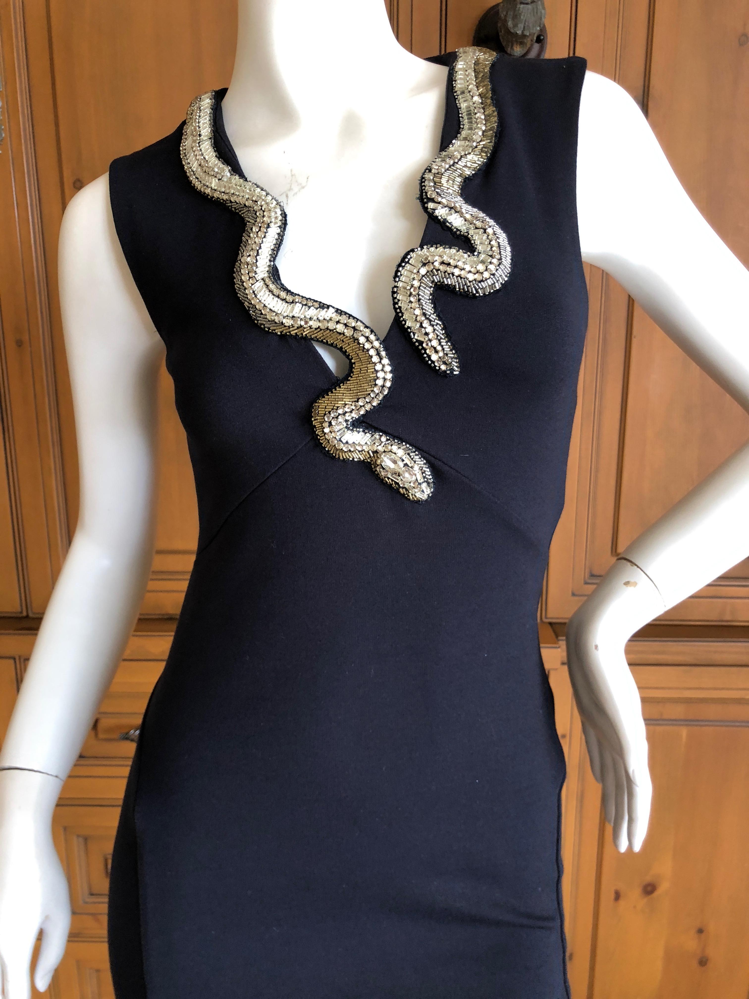 Roberto Cavalli Vintage Black Bodycon Dress w Crystal Embellished Snake Collar In Excellent Condition For Sale In Cloverdale, CA