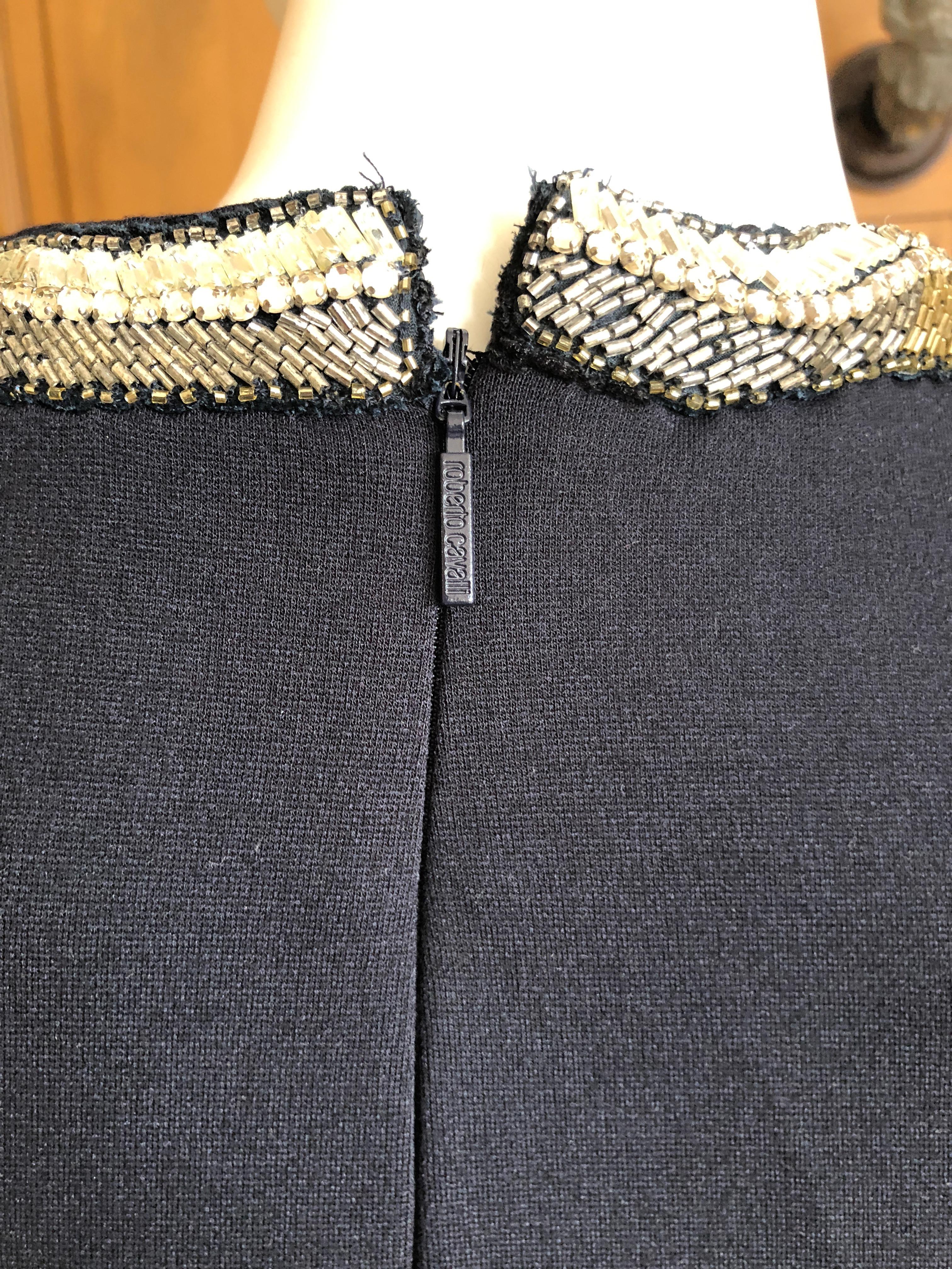 Roberto Cavalli Vintage Black Bodycon Dress w Crystal Embellished Snake Collar For Sale 2