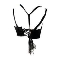 Roberto Cavalli Vintage Black Corset Laced Bustier with Bead and Feather Details