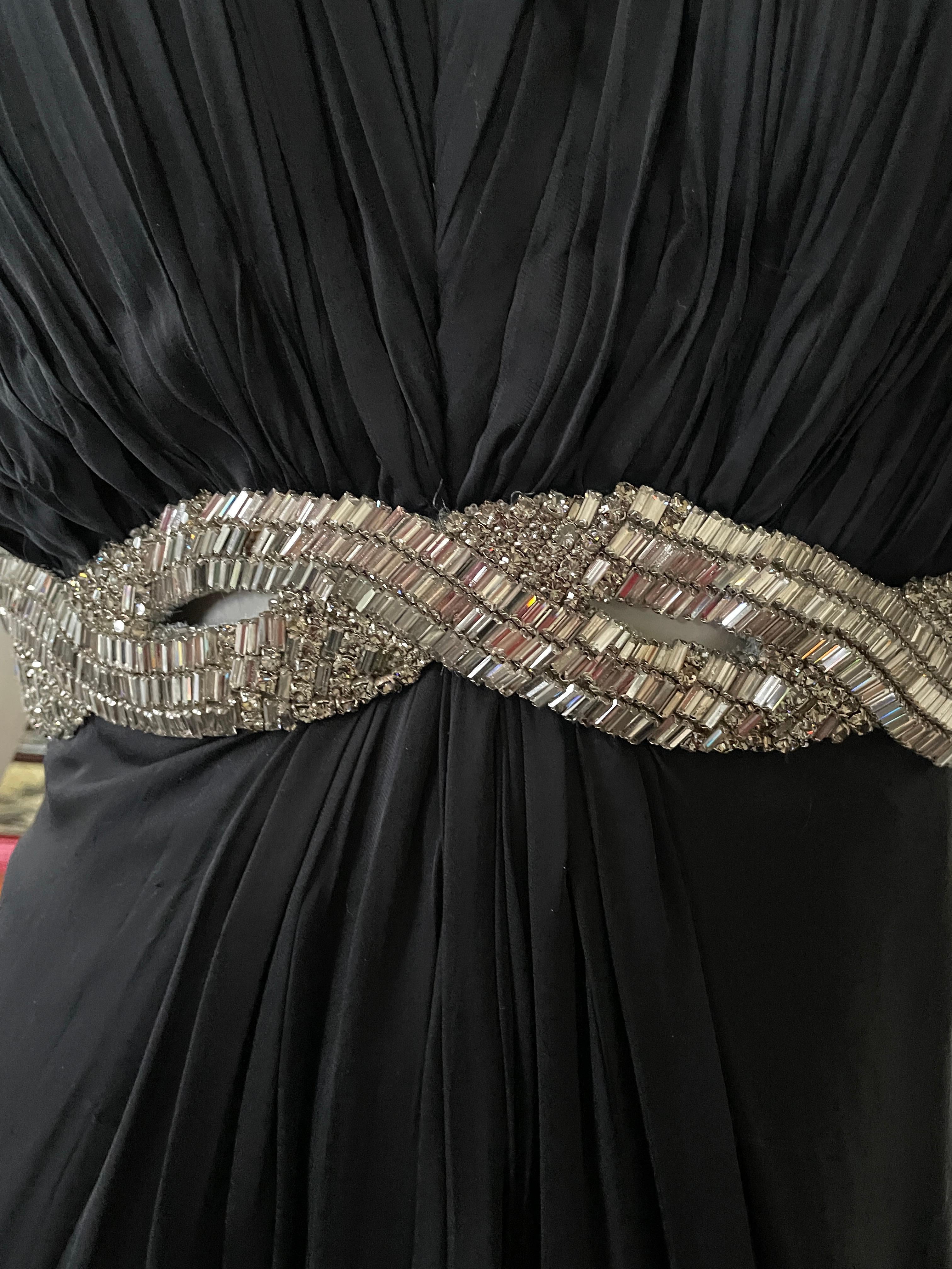  Roberto Cavalli Vintage Black Dress with Extravagant Crystal Baguette Ornaments For Sale 5