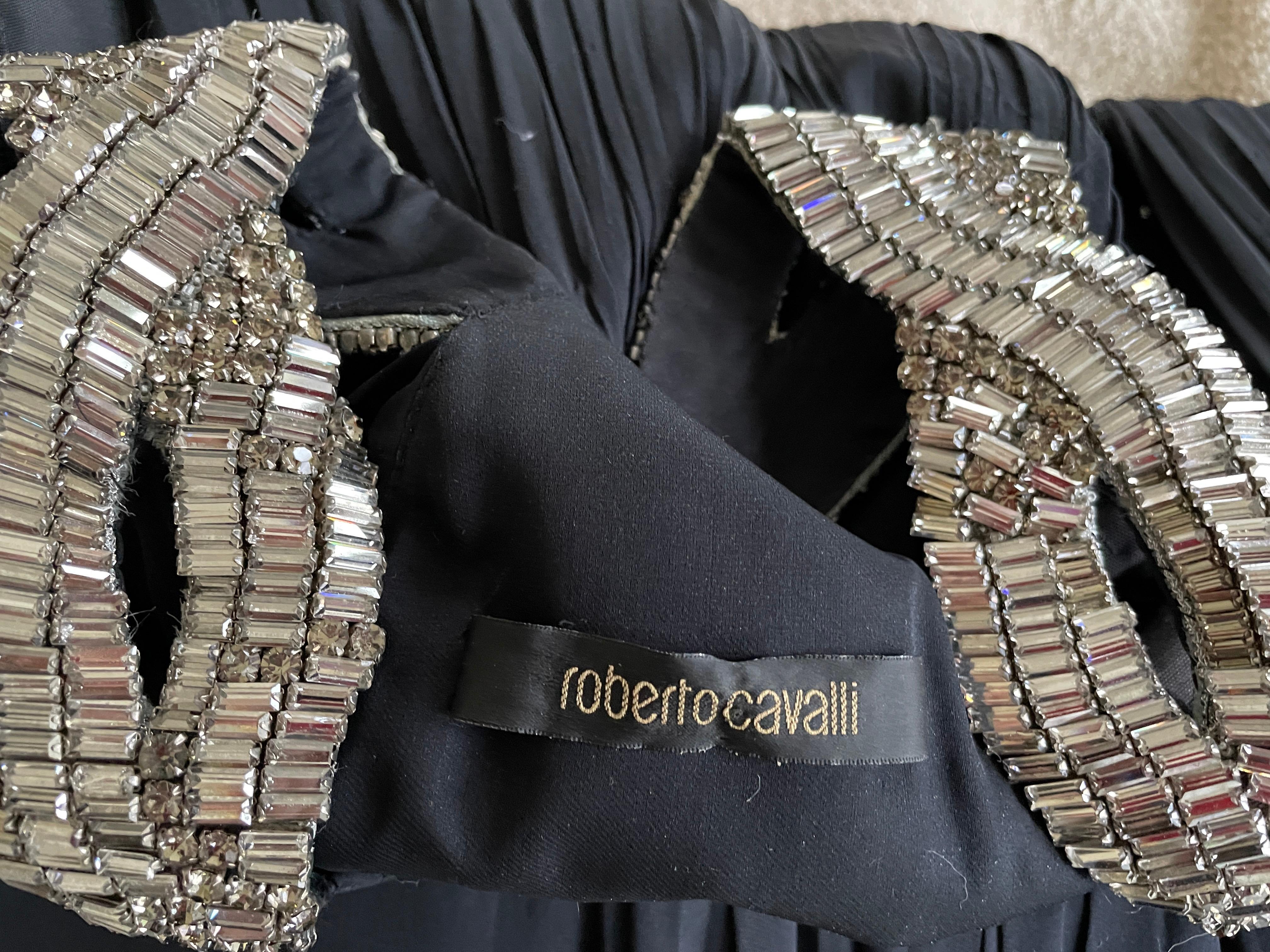  Roberto Cavalli Vintage Black Dress with Extravagant Crystal Baguette Ornaments For Sale 6
