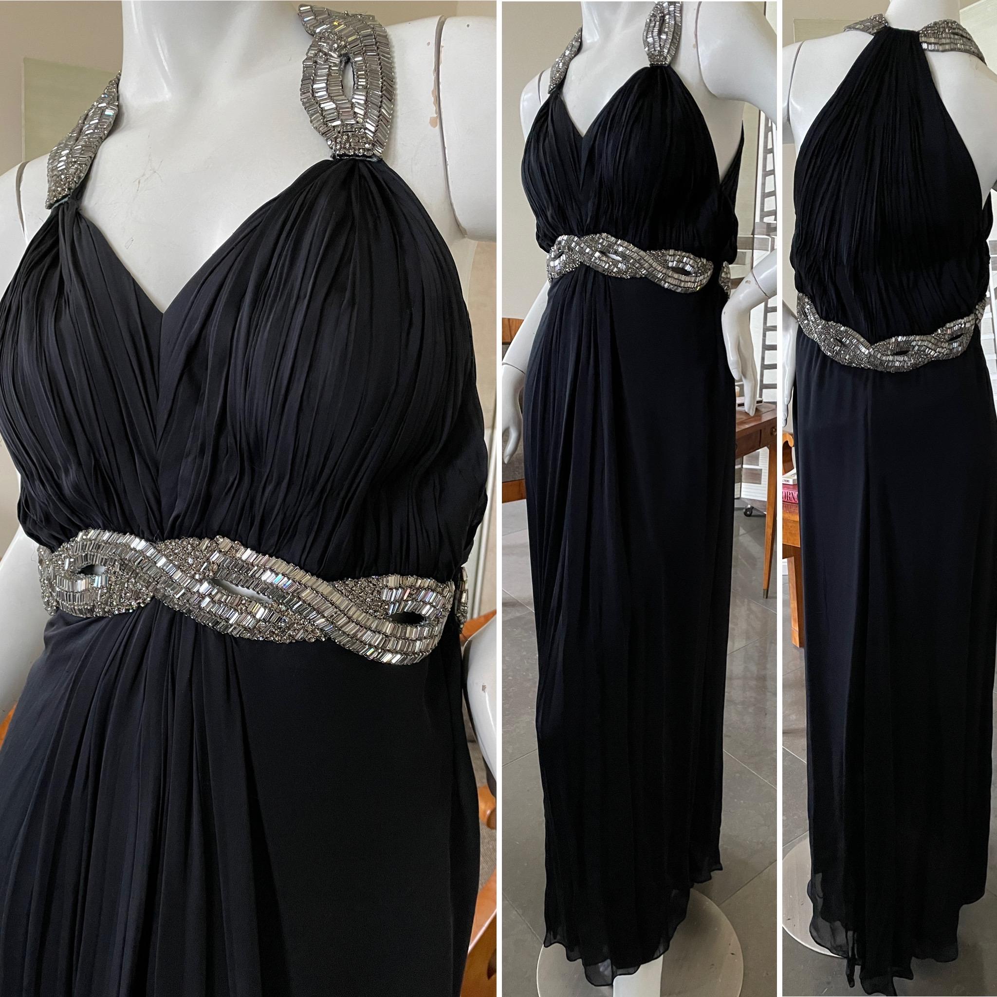 
Roberto Cavalli Vintage Black Evening Dress w Gobsmacking Crystal Baguette Trim
 So pretty, please use the zoom feature to see details.
Size 42, the size and care tag removed
 Bust 36