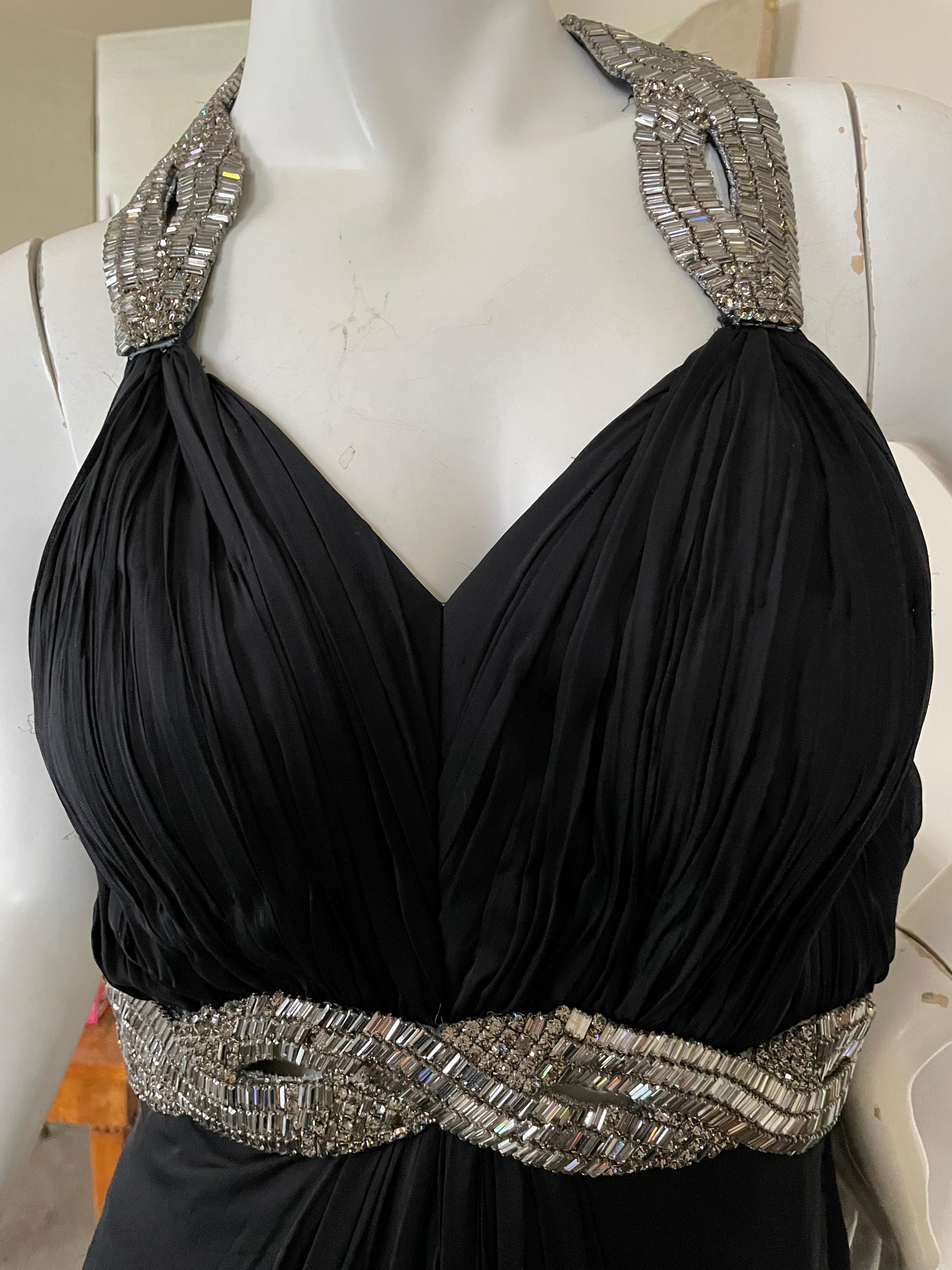  Roberto Cavalli Vintage Black Dress with Extravagant Crystal Baguette Ornaments In Good Condition For Sale In Cloverdale, CA