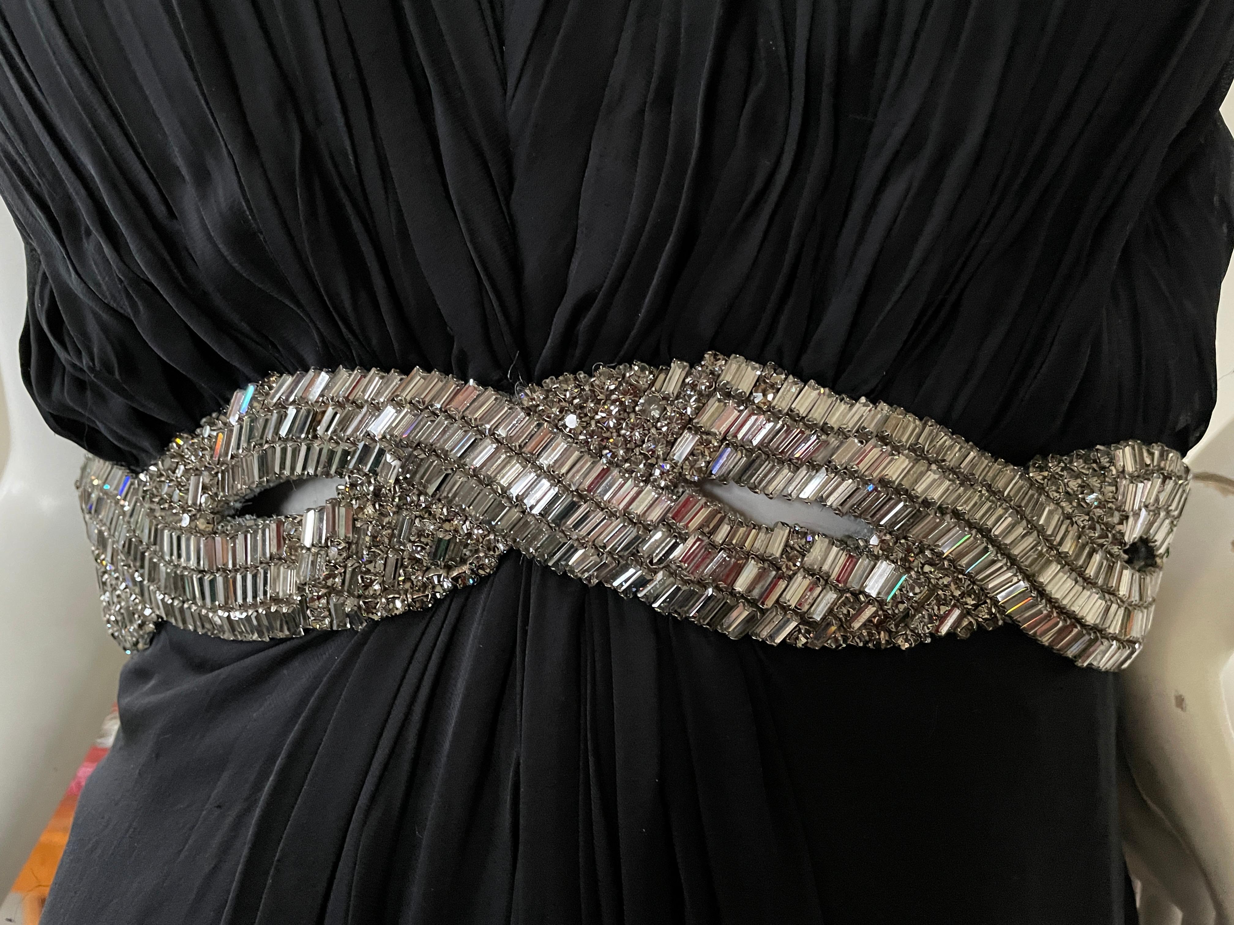 Women's  Roberto Cavalli Vintage Black Dress with Extravagant Crystal Baguette Ornaments For Sale