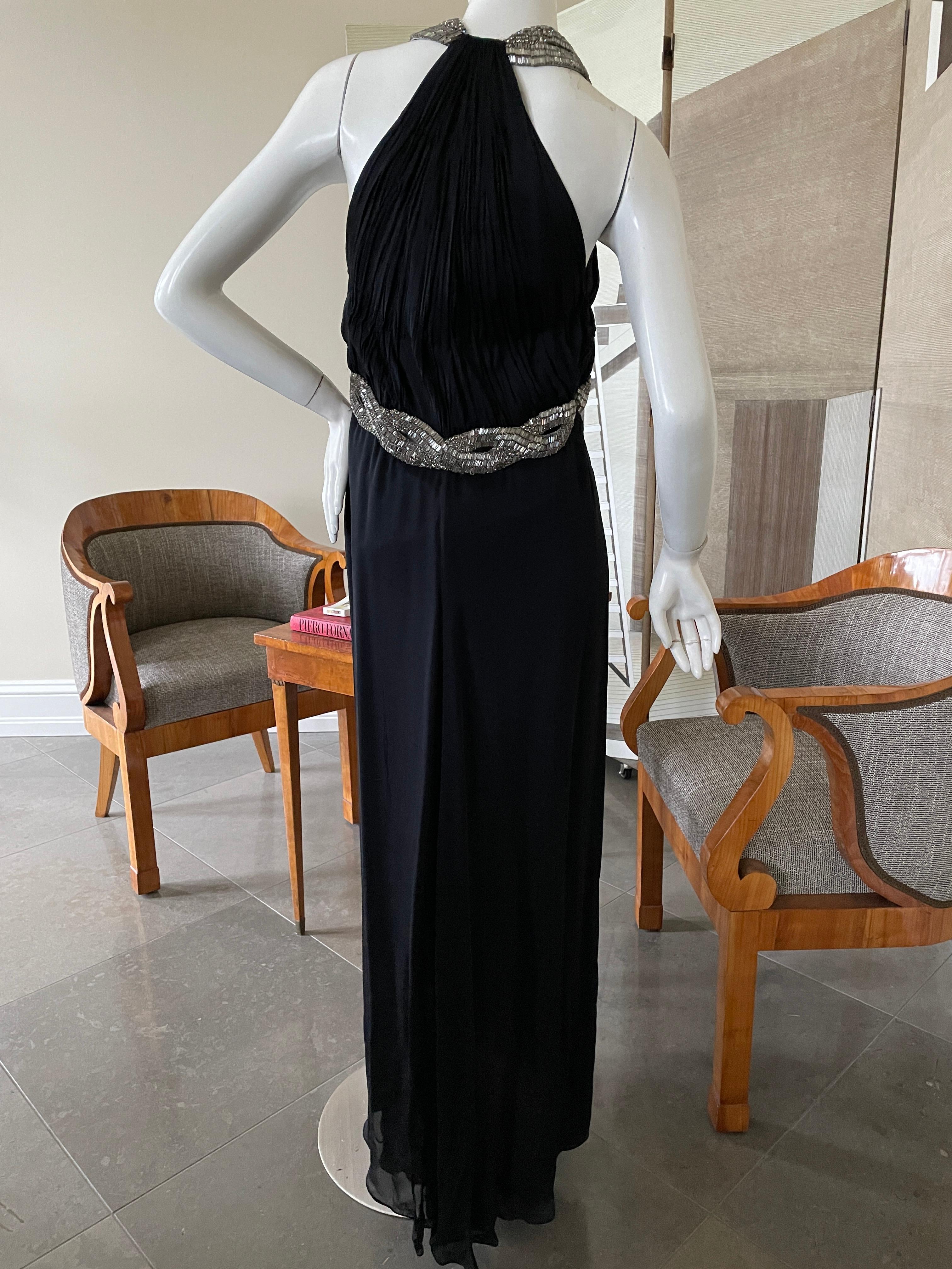  Roberto Cavalli Vintage Black Dress with Extravagant Crystal Baguette Ornaments For Sale 2