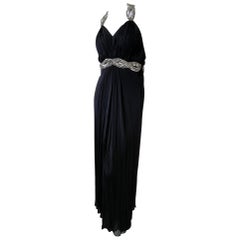  Roberto Cavalli Vintage Black Dress with Extravagant Crystal Baguette Ornaments