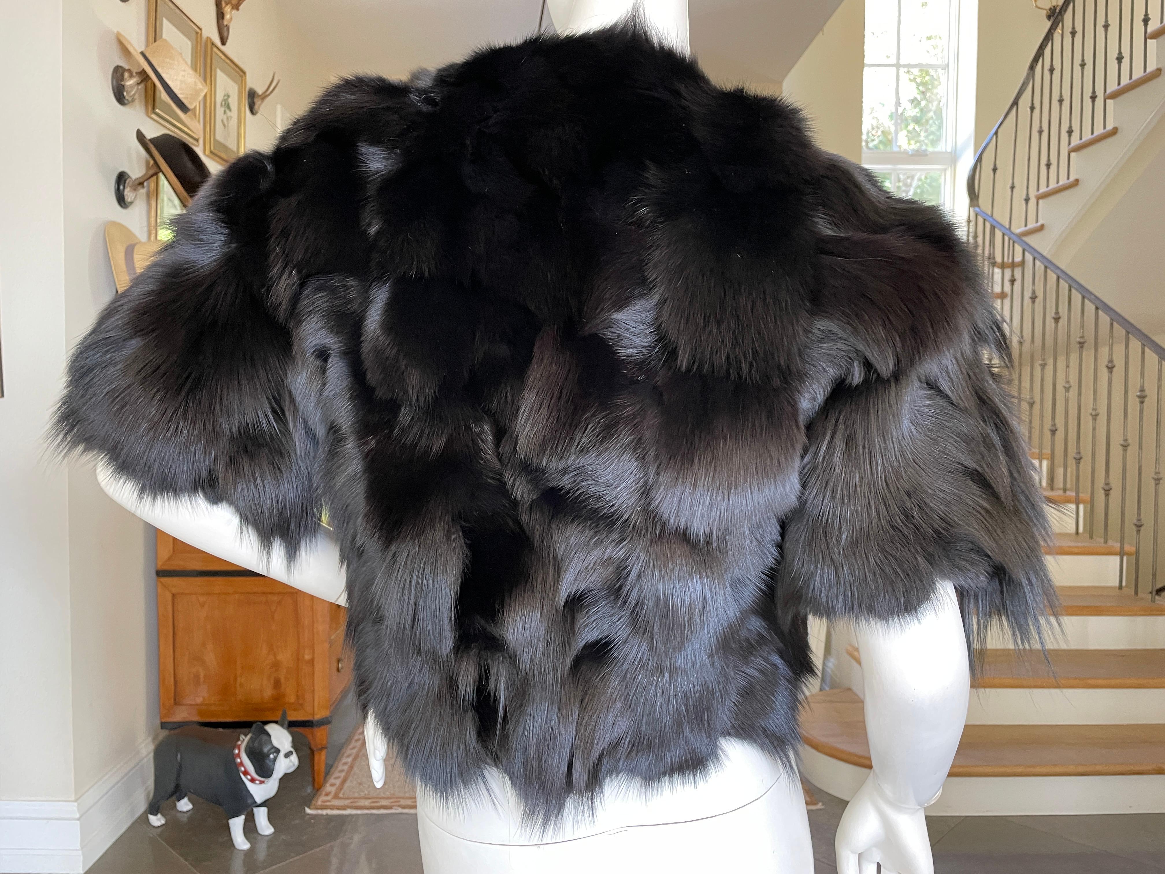 Roberto Cavalli Vintage Black Fox Fur Bolero Jacket with Leather Fringe For Sale 2