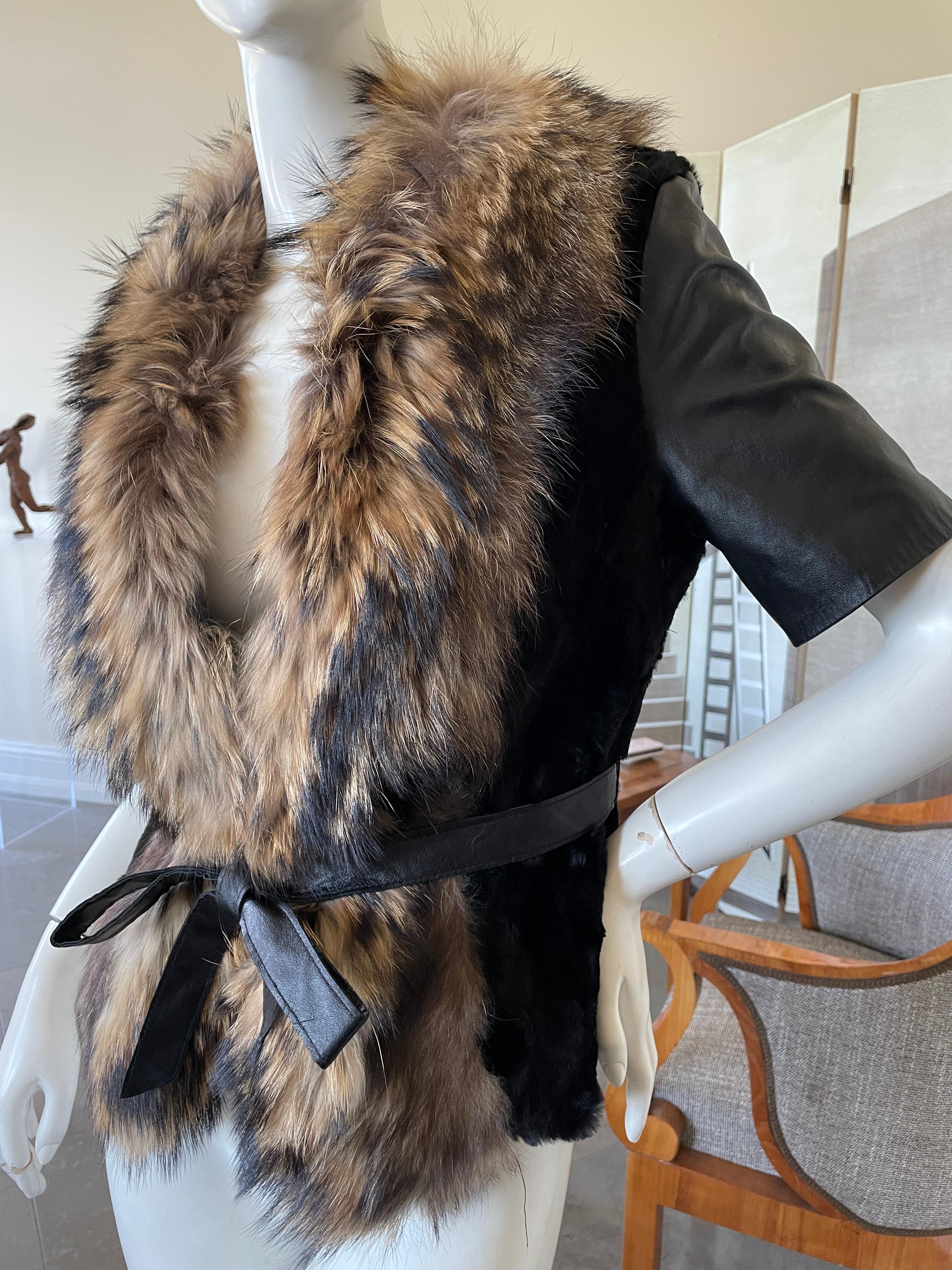Women's Roberto Cavalli Vintage Black Fur Short Jacket with Dramatic Fur Collar For Sale
