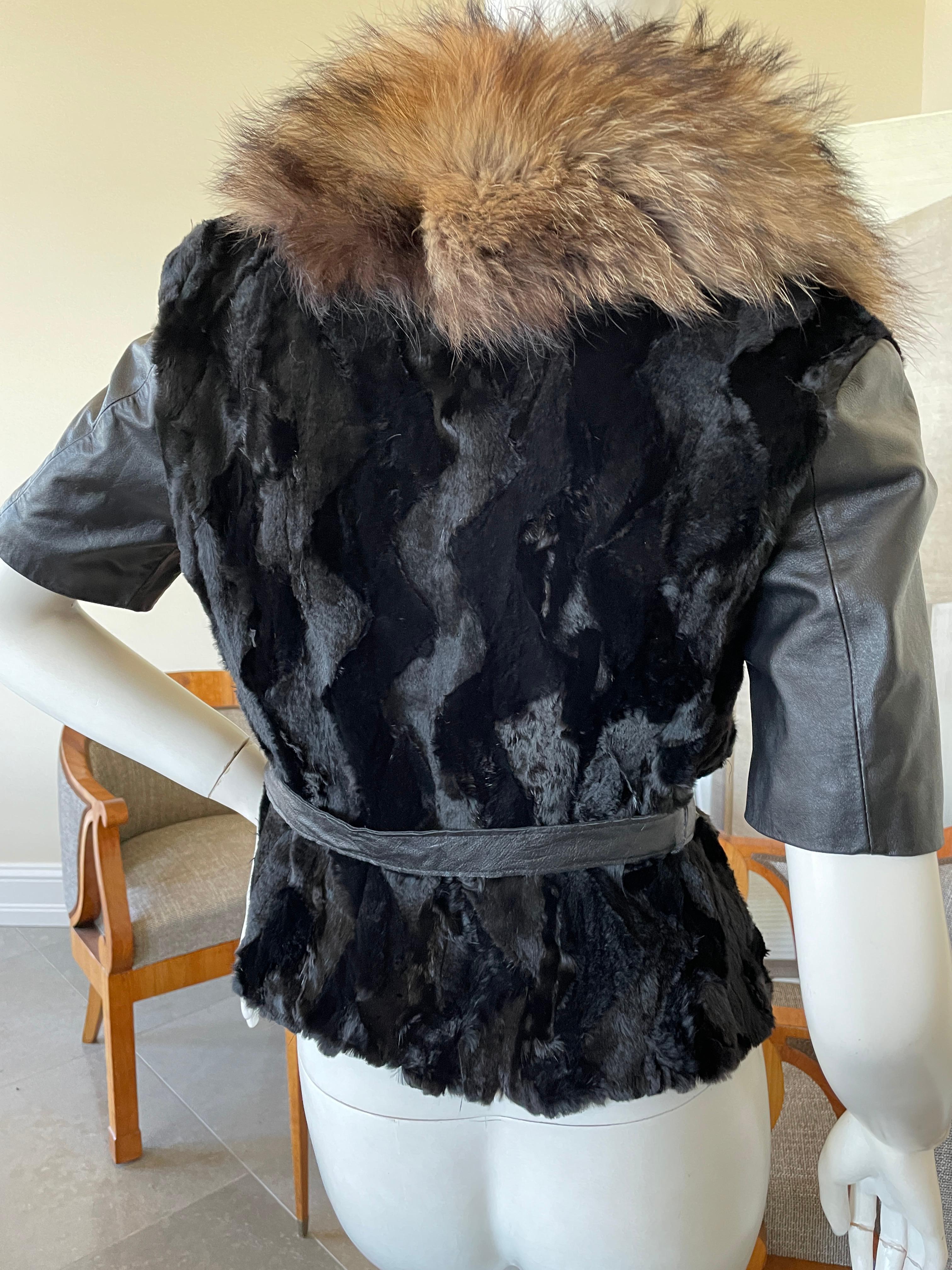 Roberto Cavalli Vintage Black Fur Short Jacket with Dramatic Fur Collar For Sale 1