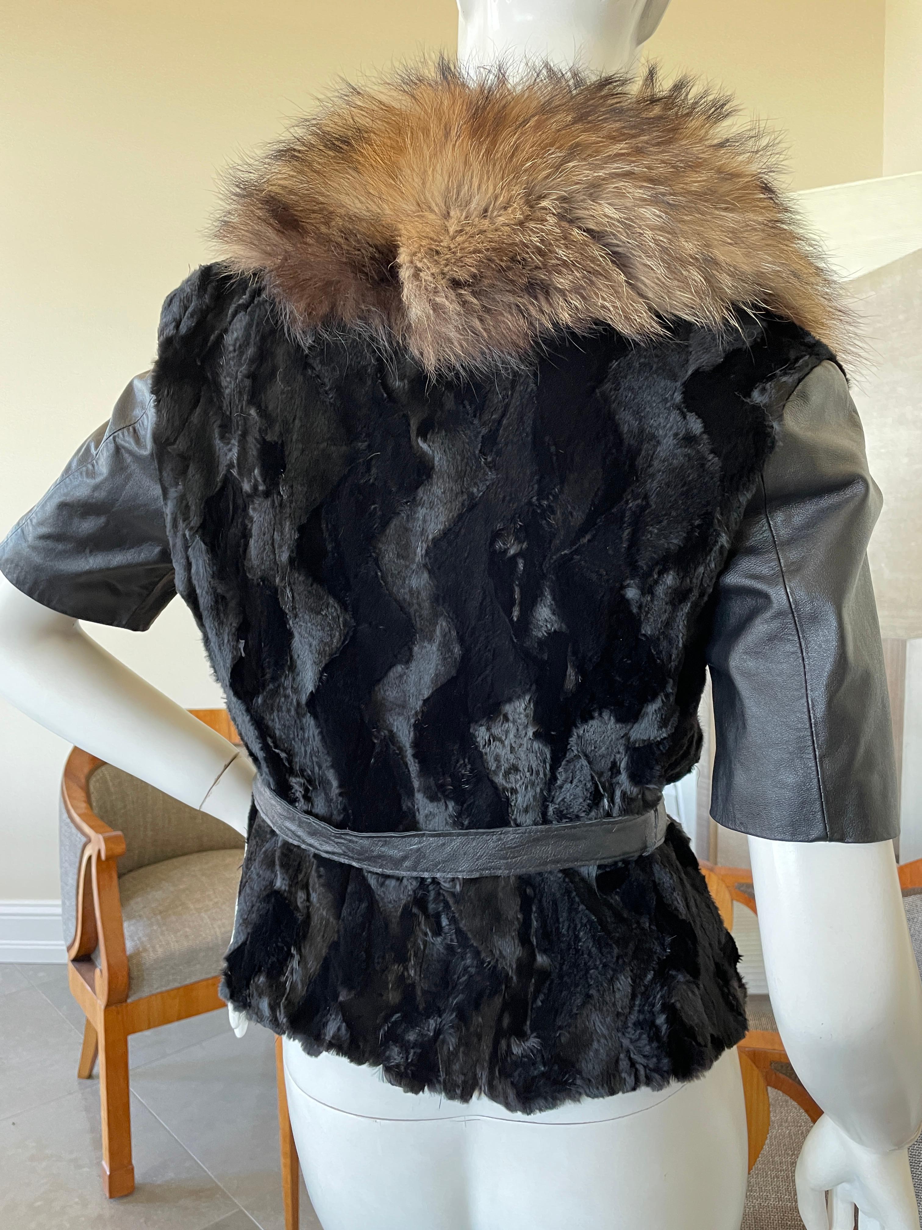 Roberto Cavalli Vintage Black Fur Short Jacket with Dramatic Fur Collar For Sale 2