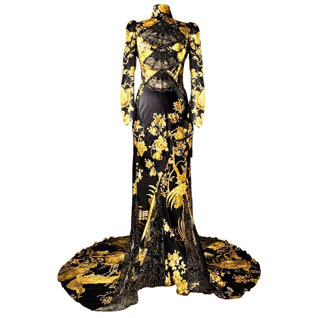 Roberto Cavalli - 
Runway -  Vintage Black and Gold Embellished Evening Gown Fall/Winter 2006 Size 42IT 
