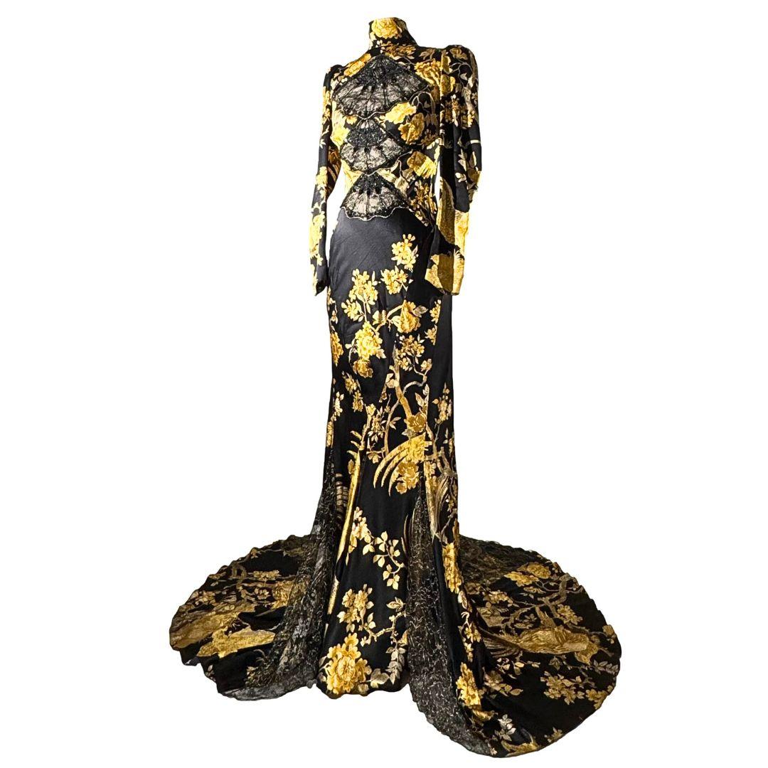 Noir Roberto Cavalli Vintage Black & Gold Embellished Evening Gown F/W 2006 Sz 42IT en vente