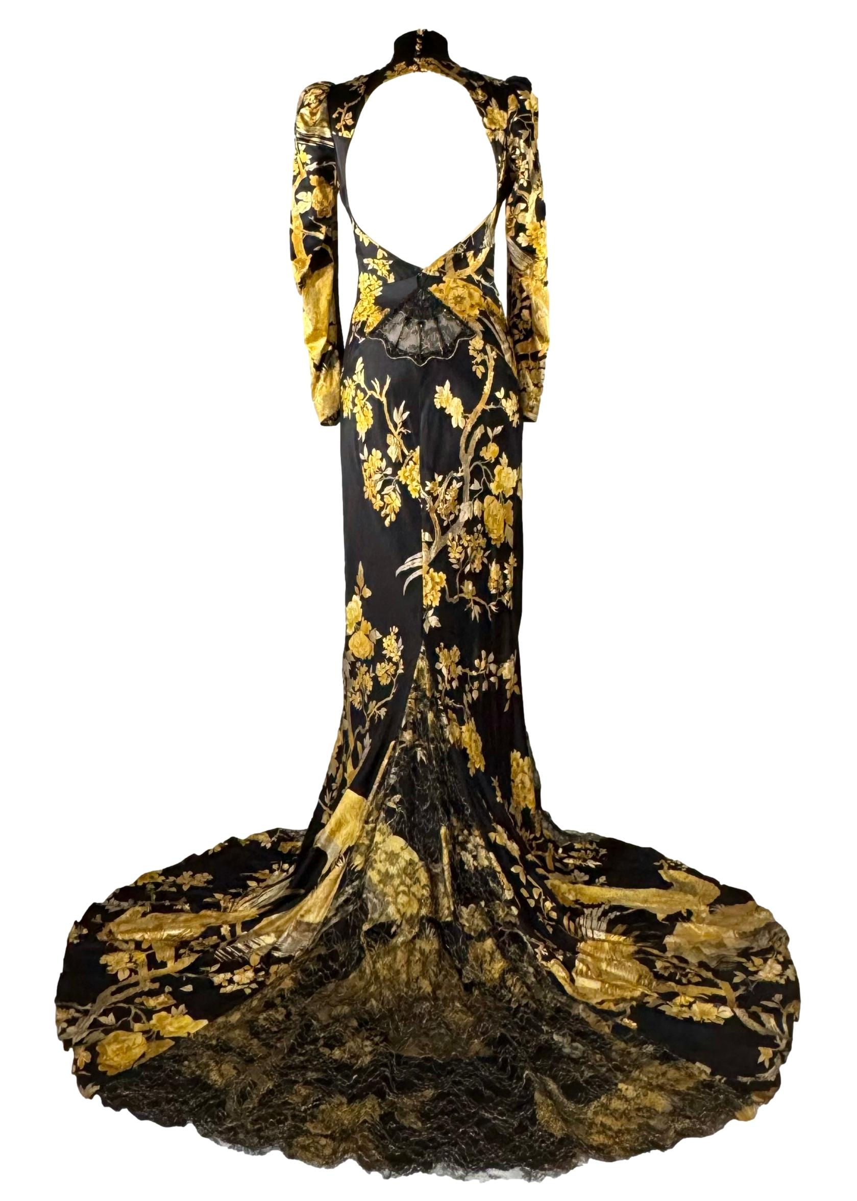 Roberto Cavalli Vintage Schwarz & Gold verschönert Abendkleid F/W 2006 Sz 42IT Damen im Angebot
