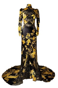 Roberto Cavalli Vintage Black & Gold Embellished Evening Gown F/W 2006 Sz 42IT