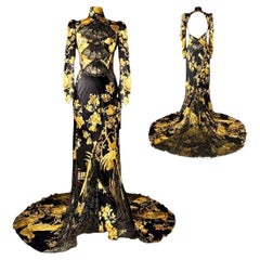 Roberto Cavalli Vintage Black & Gold Embellished Evening Gown F/W 2006 Sz 42IT