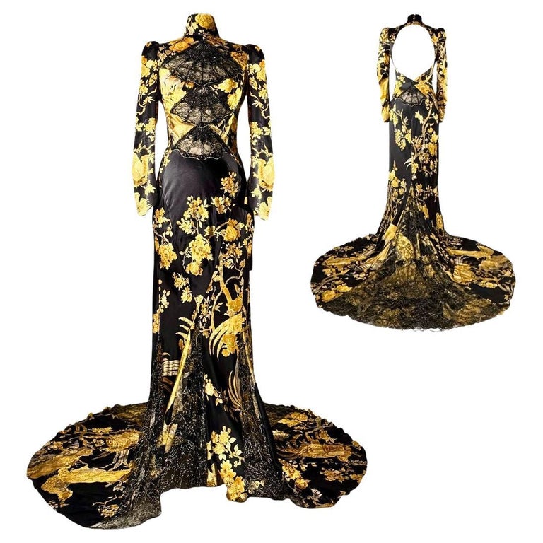 Roberto Cavalli Vintage Black and Gold Embellished Evening Gown F