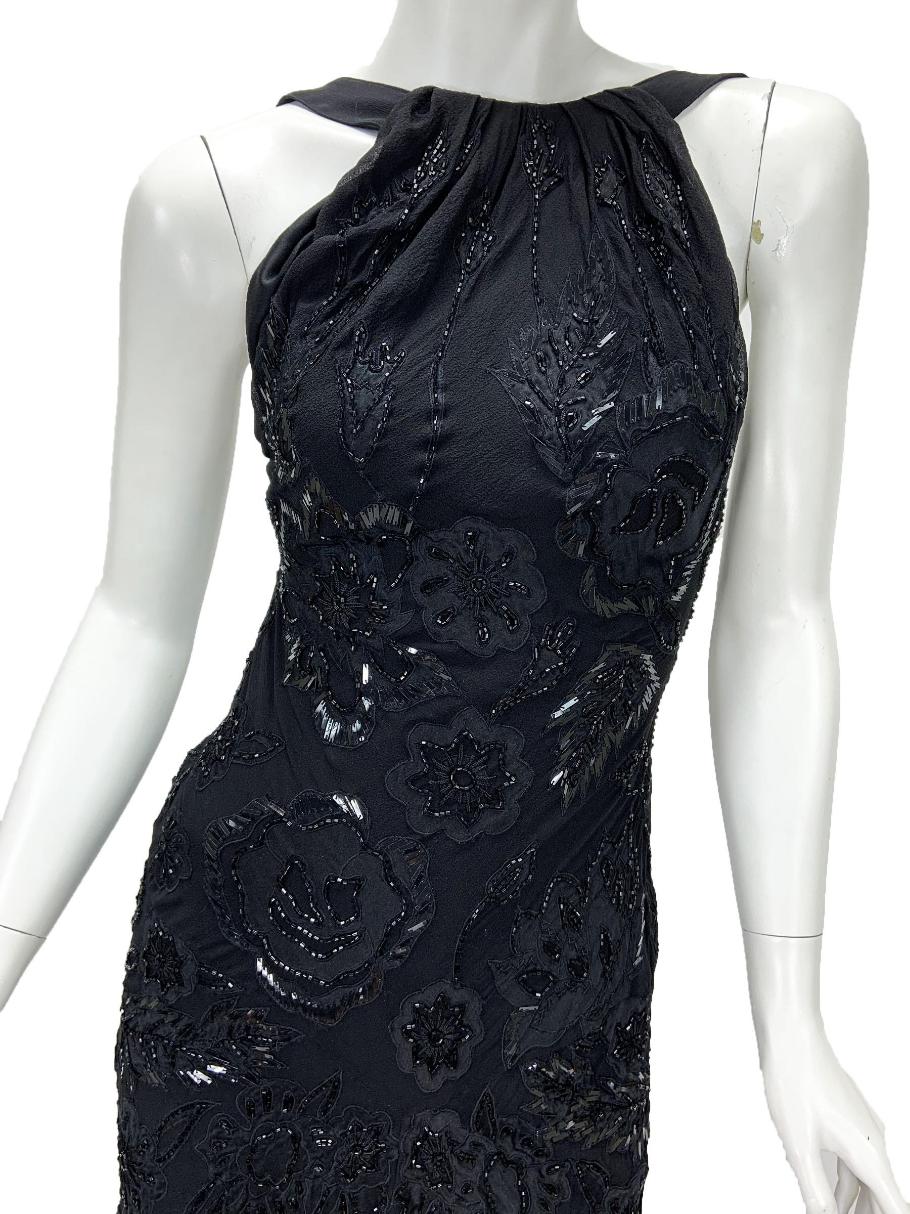 Roberto Cavalli Vintage Black Tulle Fully Embellished Open Back Dress Gown L For Sale 2
