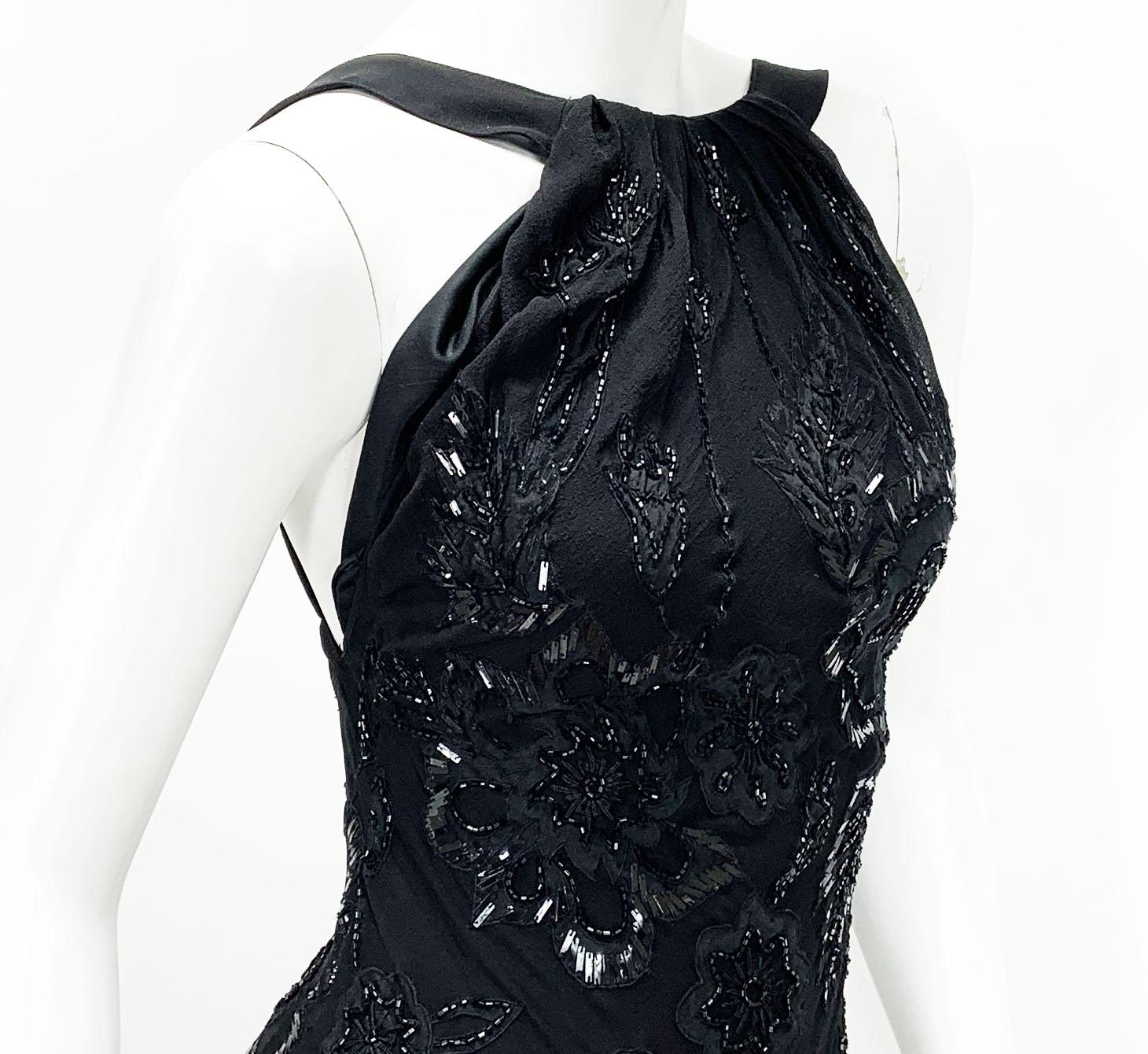 Roberto Cavalli Vintage Black Tulle Fully Embellished Open Back Dress Gown L For Sale 3