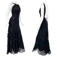 Robe vintage Roberto Cavalli en tulle noir entièrement ornée dans le dos, taille L