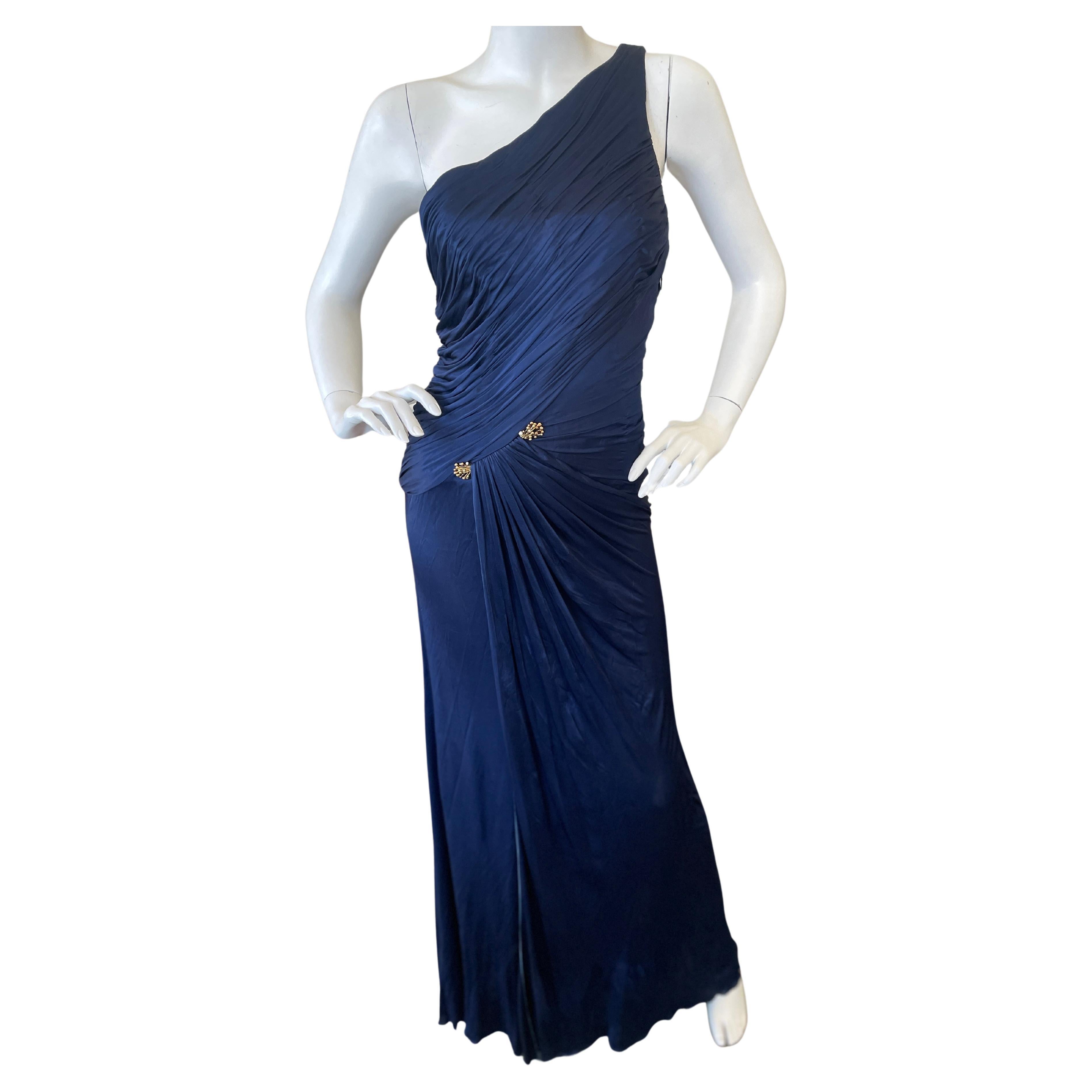 Vintage Roberto Cavalli Black Satin Floral Evening Gown with Metal