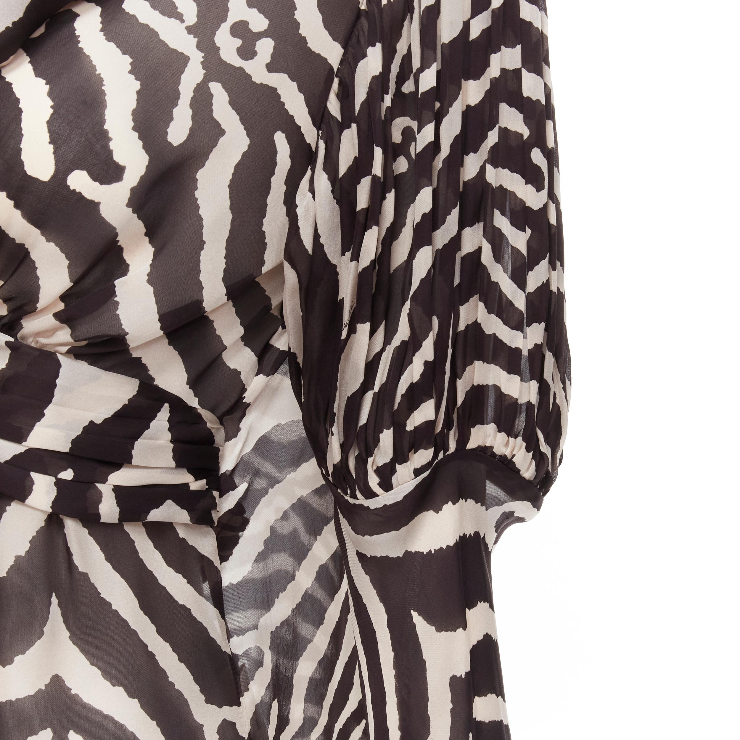 ROBERTO CAVALLI VIntage brown zebra striped print pussy bow silk blouse IT44 M 2